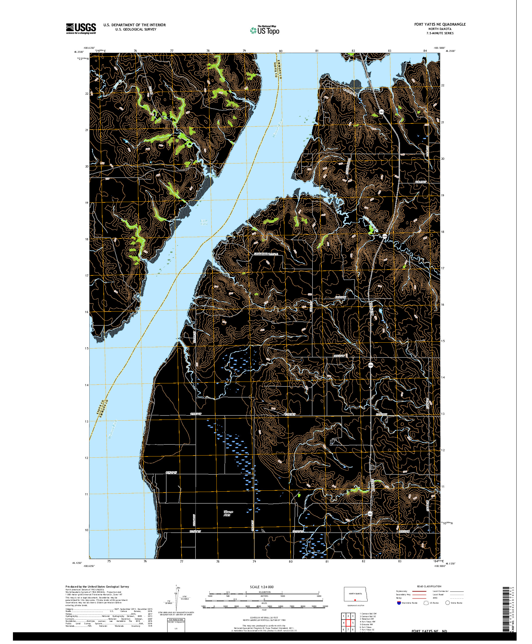 USGS US TOPO 7.5-MINUTE MAP FOR FORT YATES NE, ND 2017