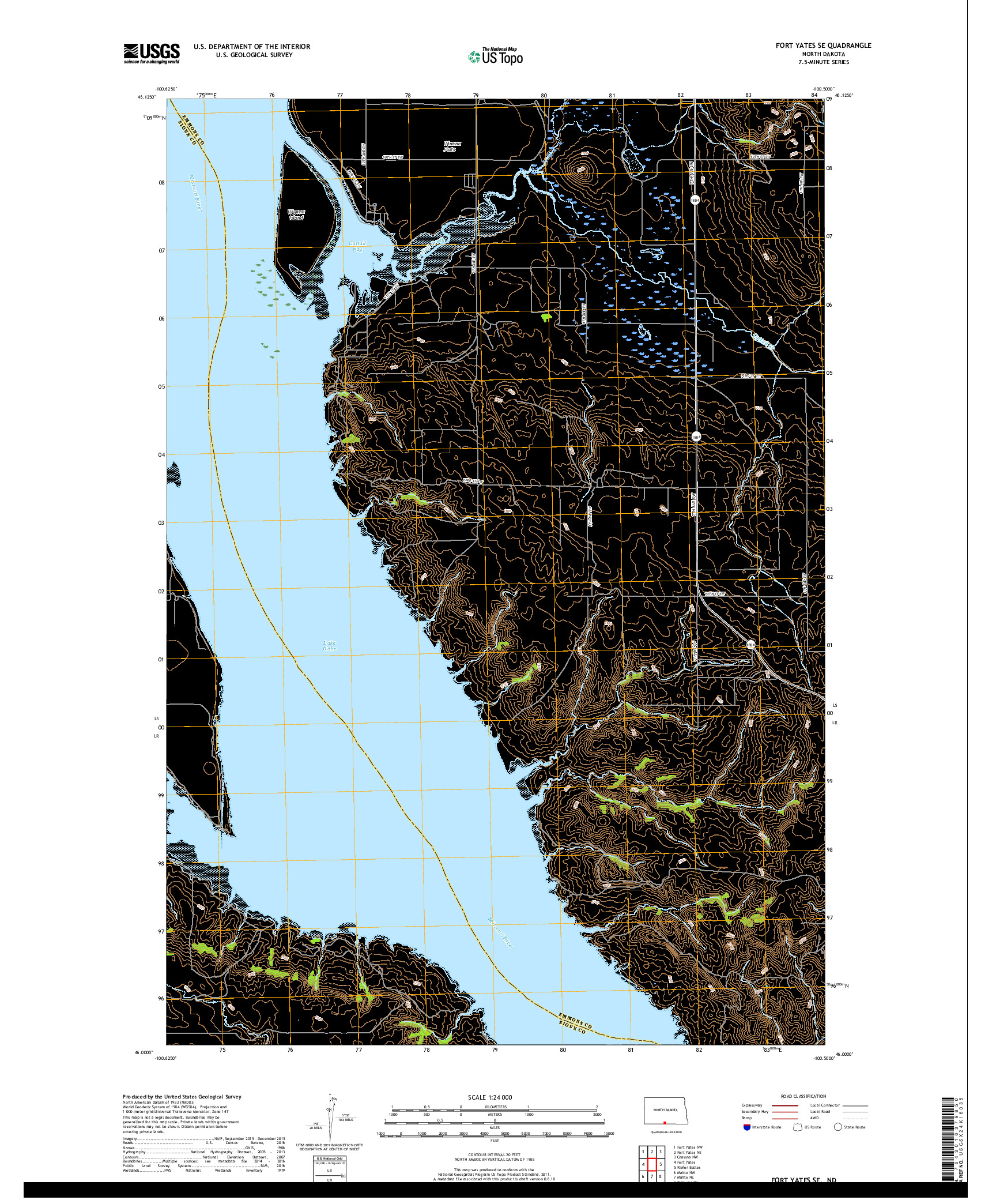 USGS US TOPO 7.5-MINUTE MAP FOR FORT YATES SE, ND 2017