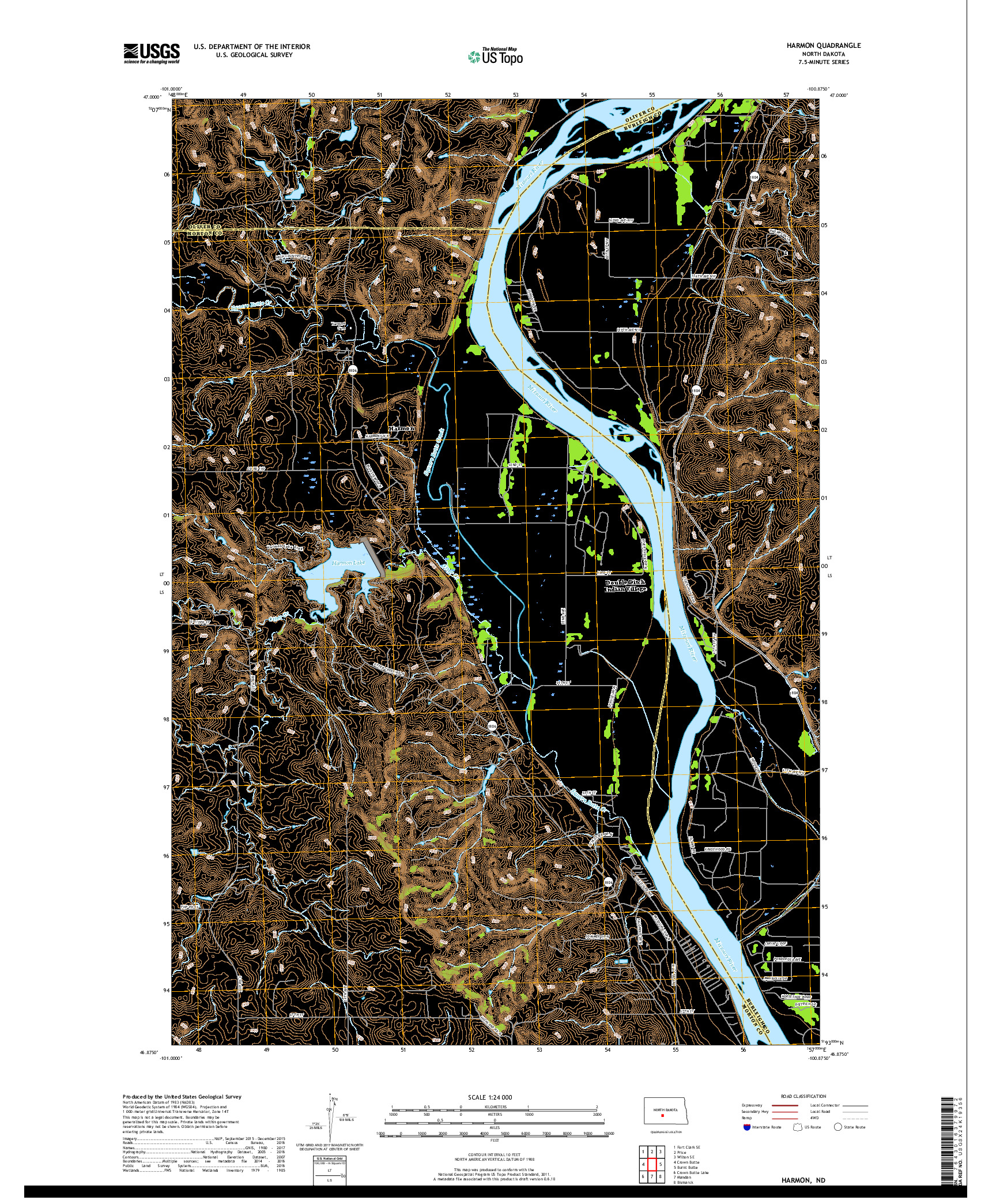 USGS US TOPO 7.5-MINUTE MAP FOR HARMON, ND 2017