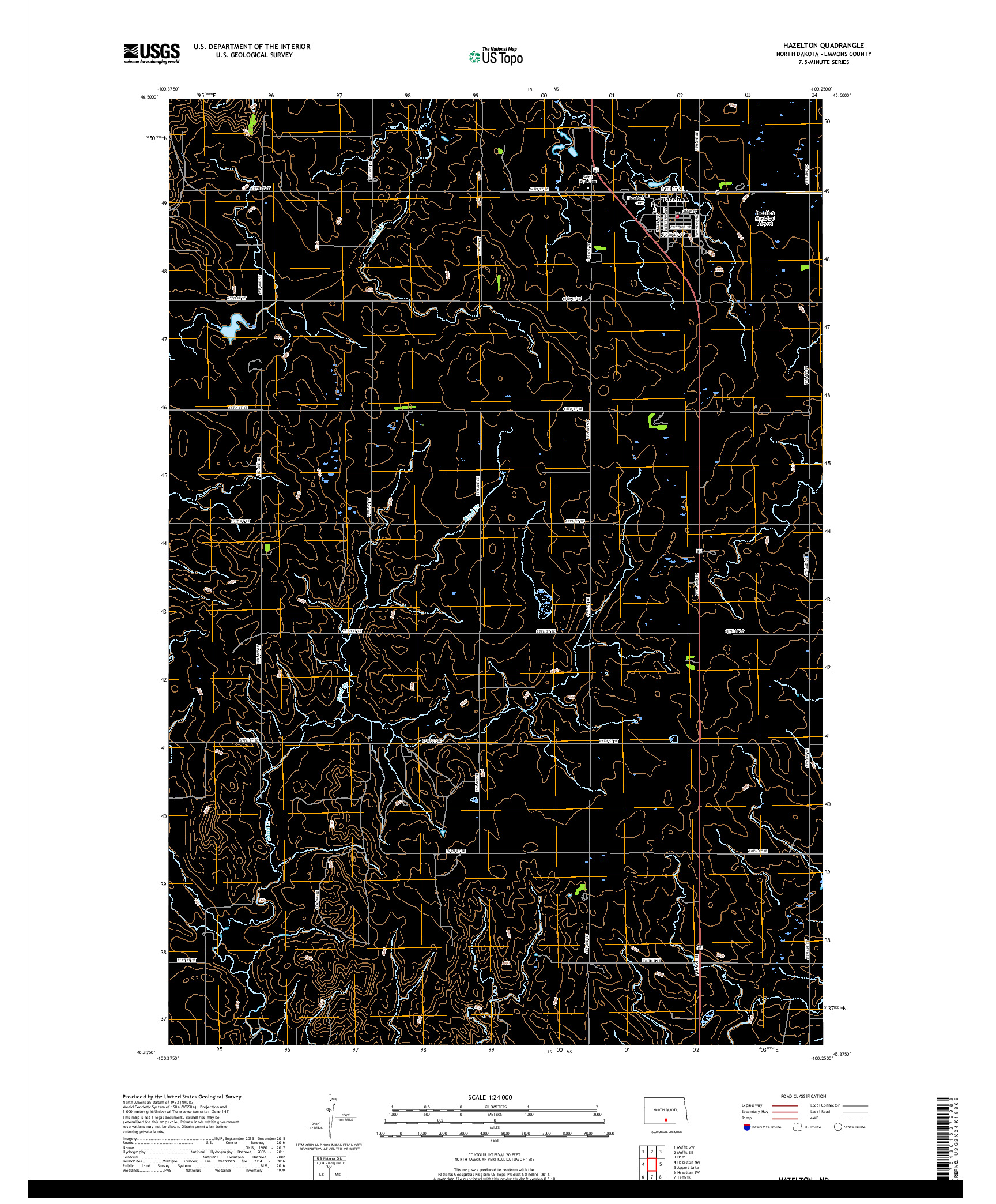 USGS US TOPO 7.5-MINUTE MAP FOR HAZELTON, ND 2017