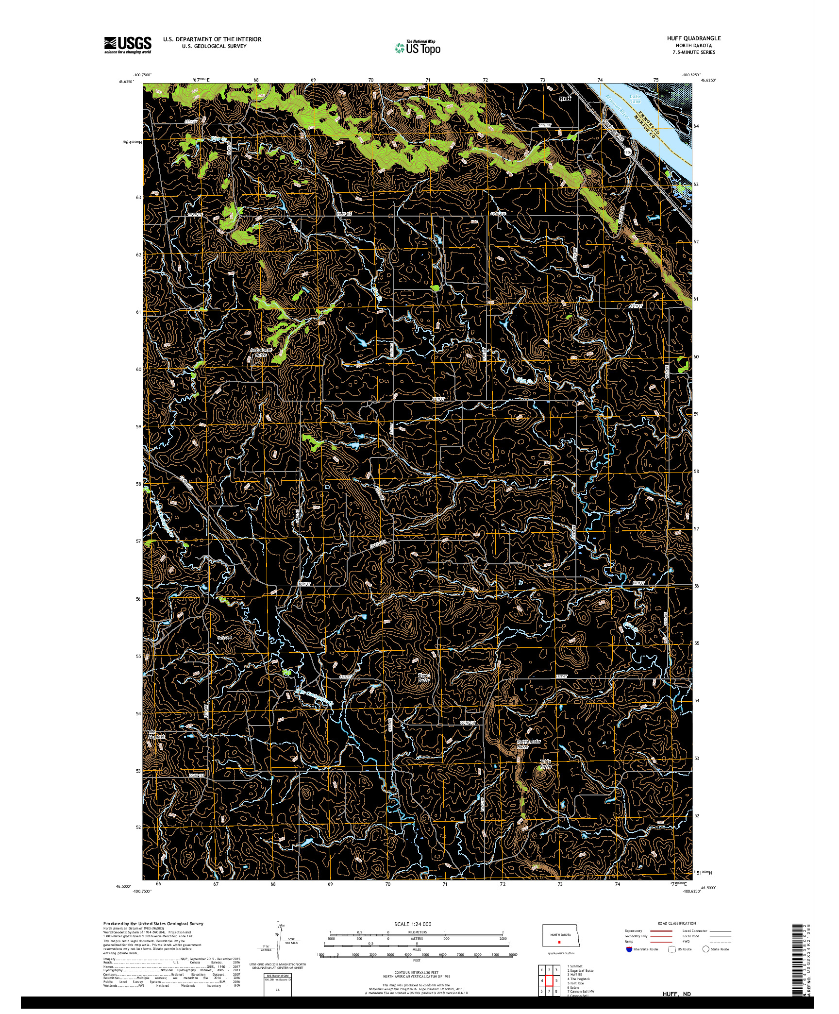 USGS US TOPO 7.5-MINUTE MAP FOR HUFF, ND 2017