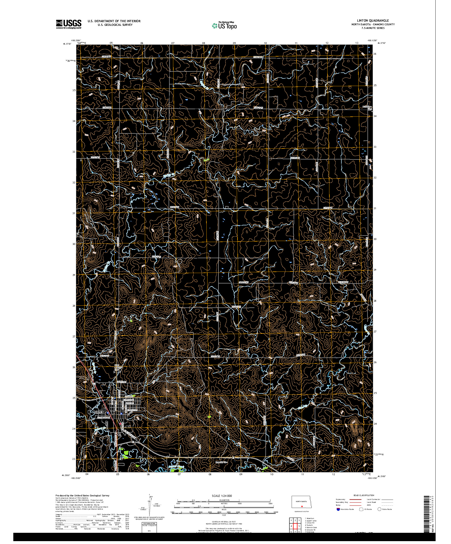 USGS US TOPO 7.5-MINUTE MAP FOR LINTON, ND 2017