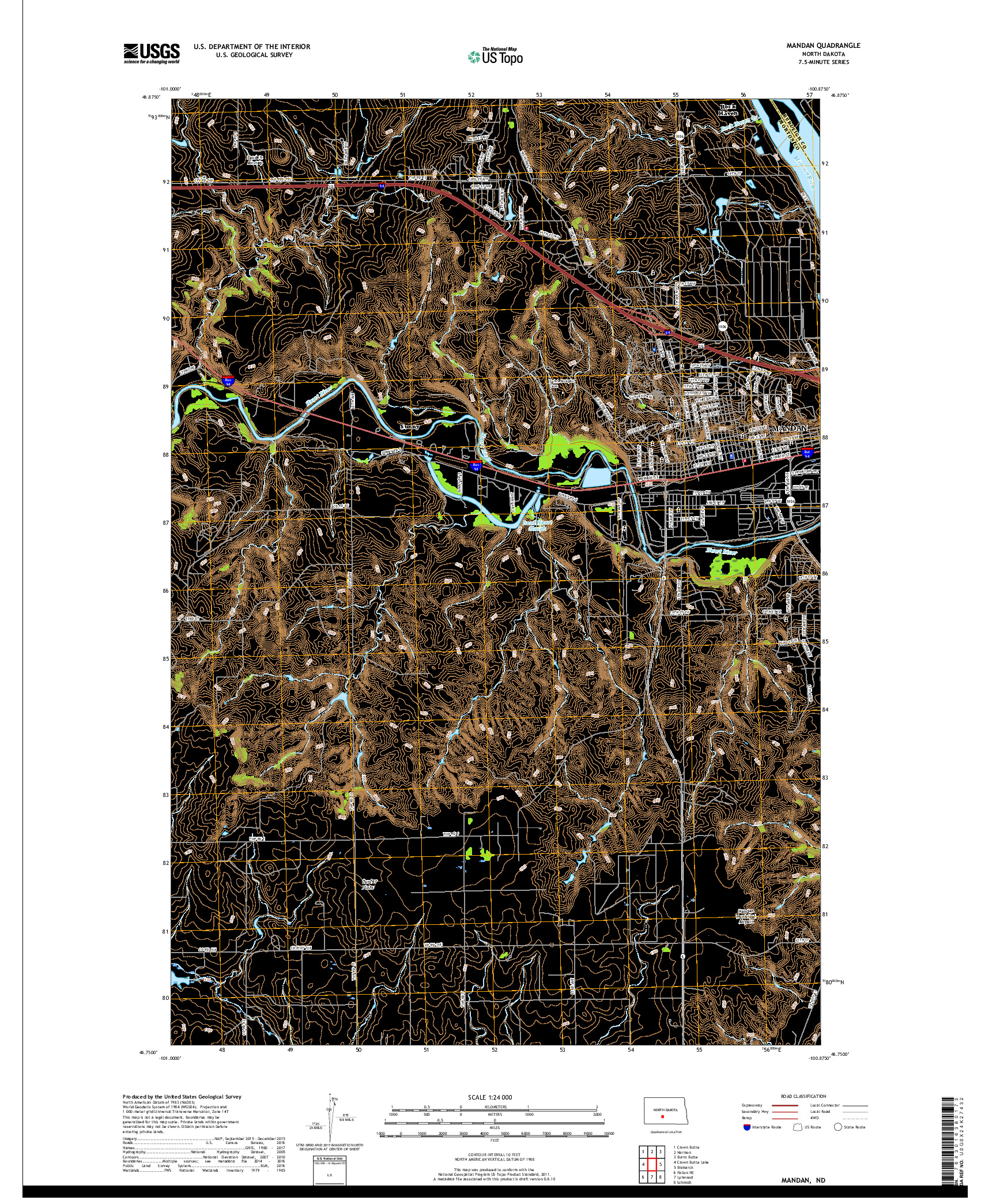 USGS US TOPO 7.5-MINUTE MAP FOR MANDAN, ND 2017