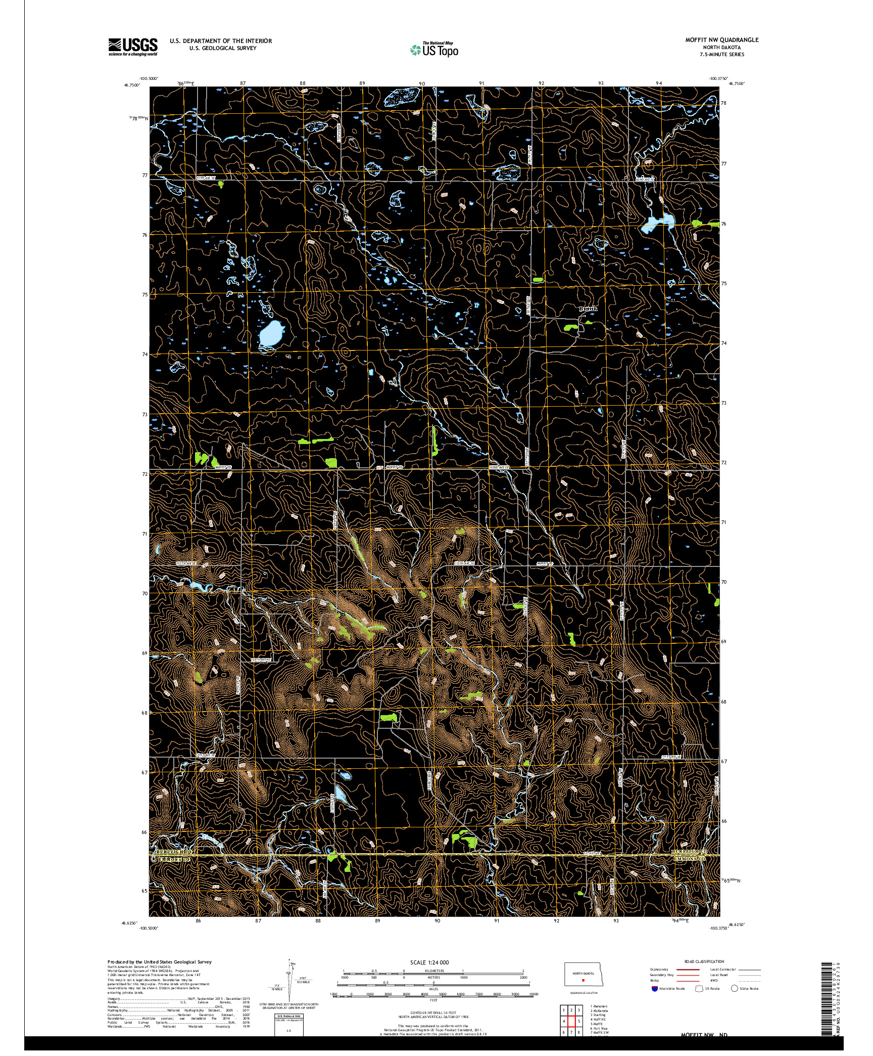 USGS US TOPO 7.5-MINUTE MAP FOR MOFFIT NW, ND 2017