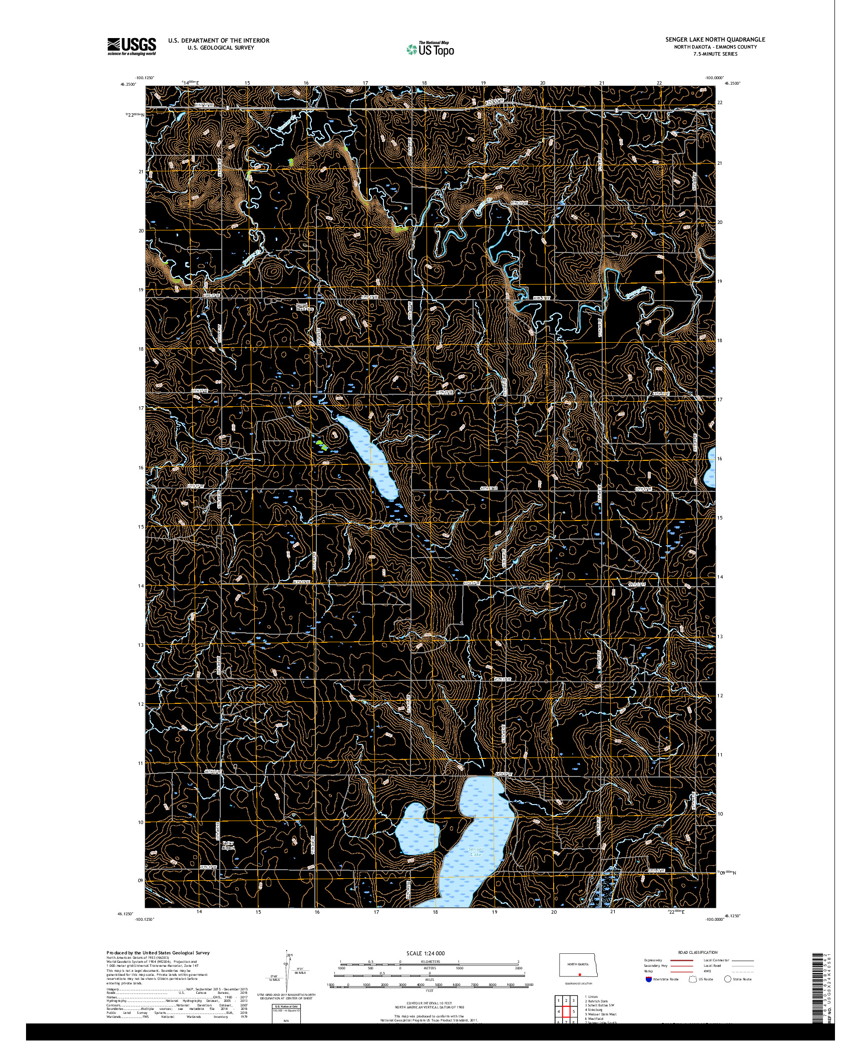 USGS US TOPO 7.5-MINUTE MAP FOR SENGER LAKE NORTH, ND 2017