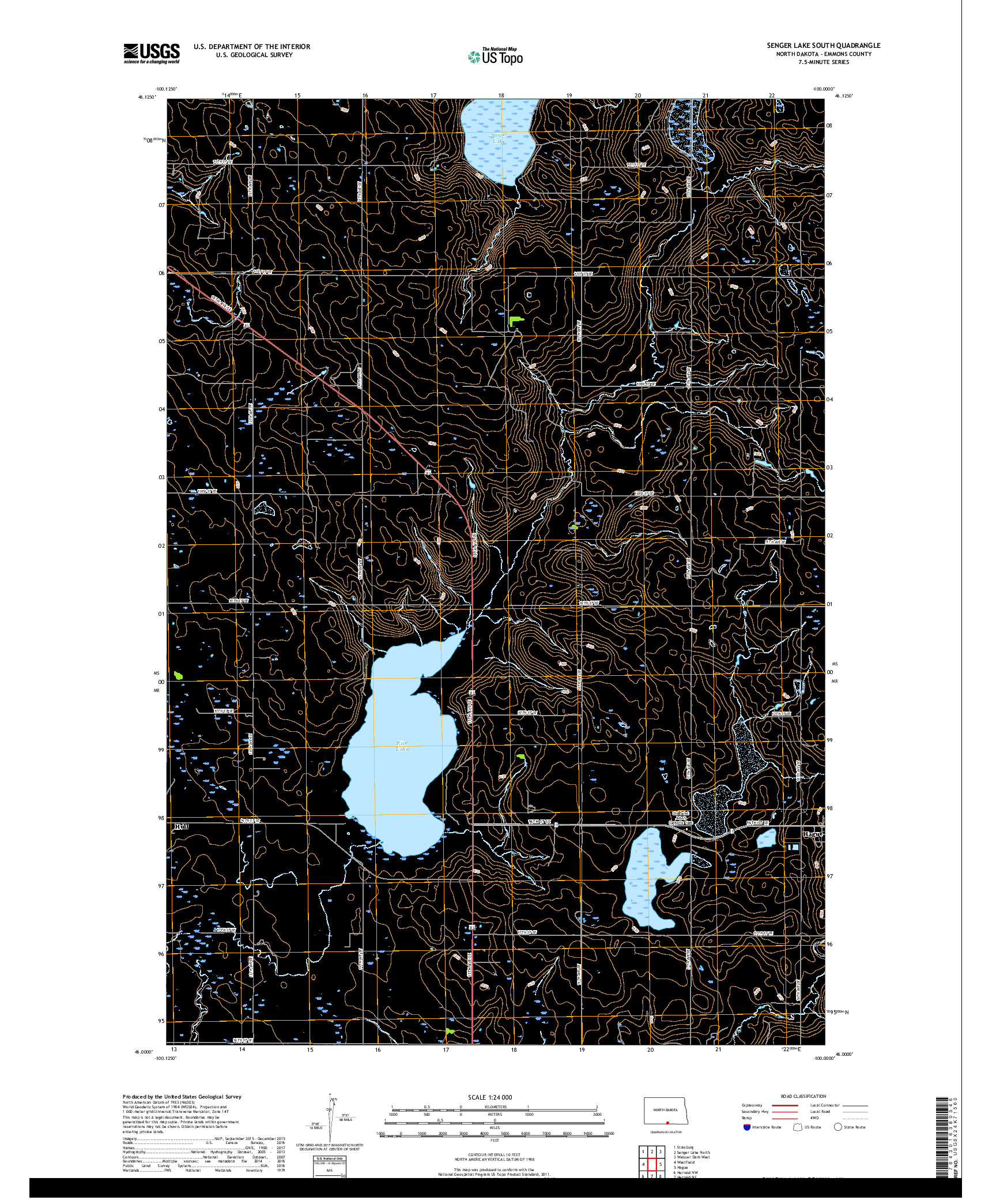 USGS US TOPO 7.5-MINUTE MAP FOR SENGER LAKE SOUTH, ND 2017