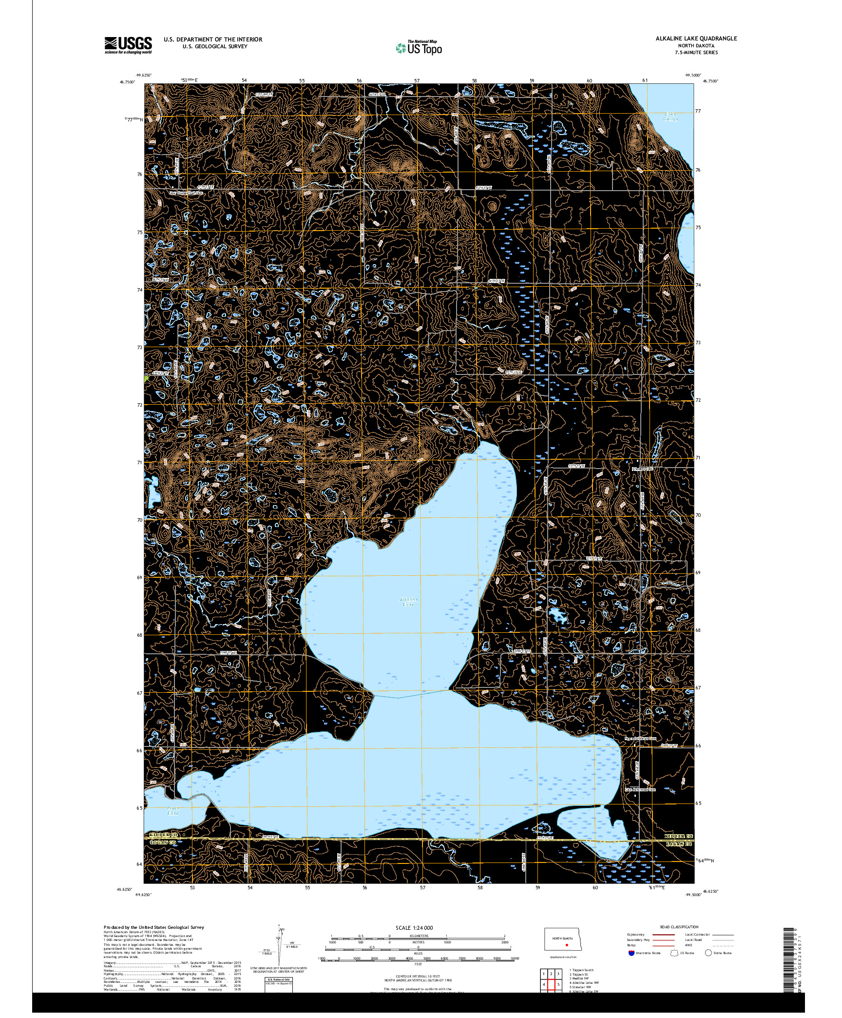 USGS US TOPO 7.5-MINUTE MAP FOR ALKALINE LAKE, ND 2017