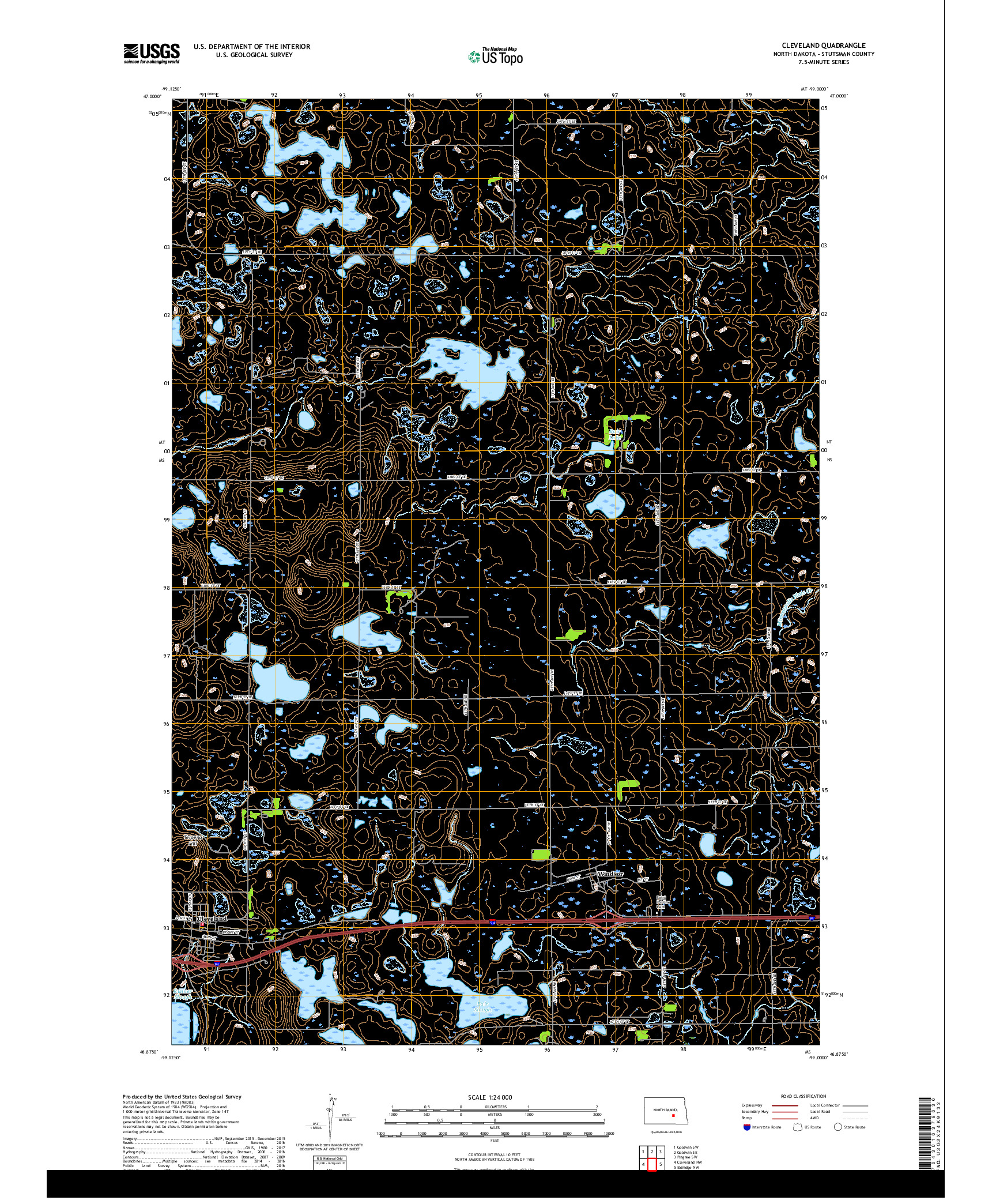 USGS US TOPO 7.5-MINUTE MAP FOR CLEVELAND, ND 2017