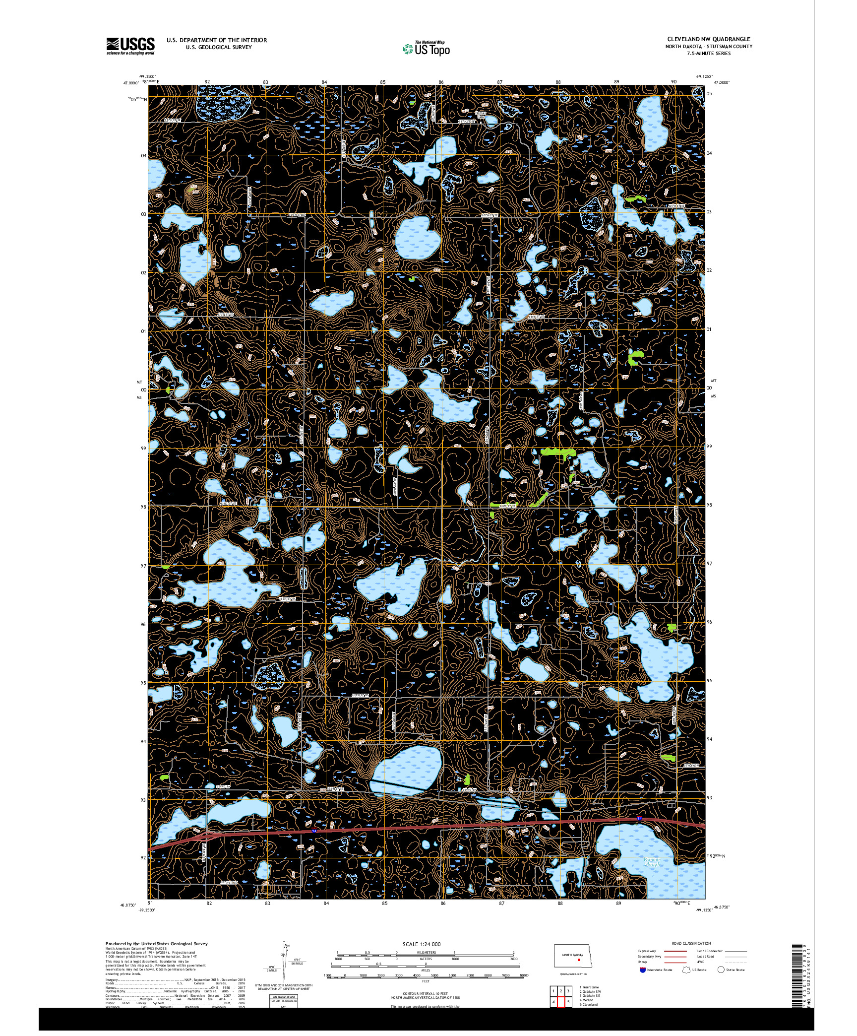 USGS US TOPO 7.5-MINUTE MAP FOR CLEVELAND NW, ND 2017