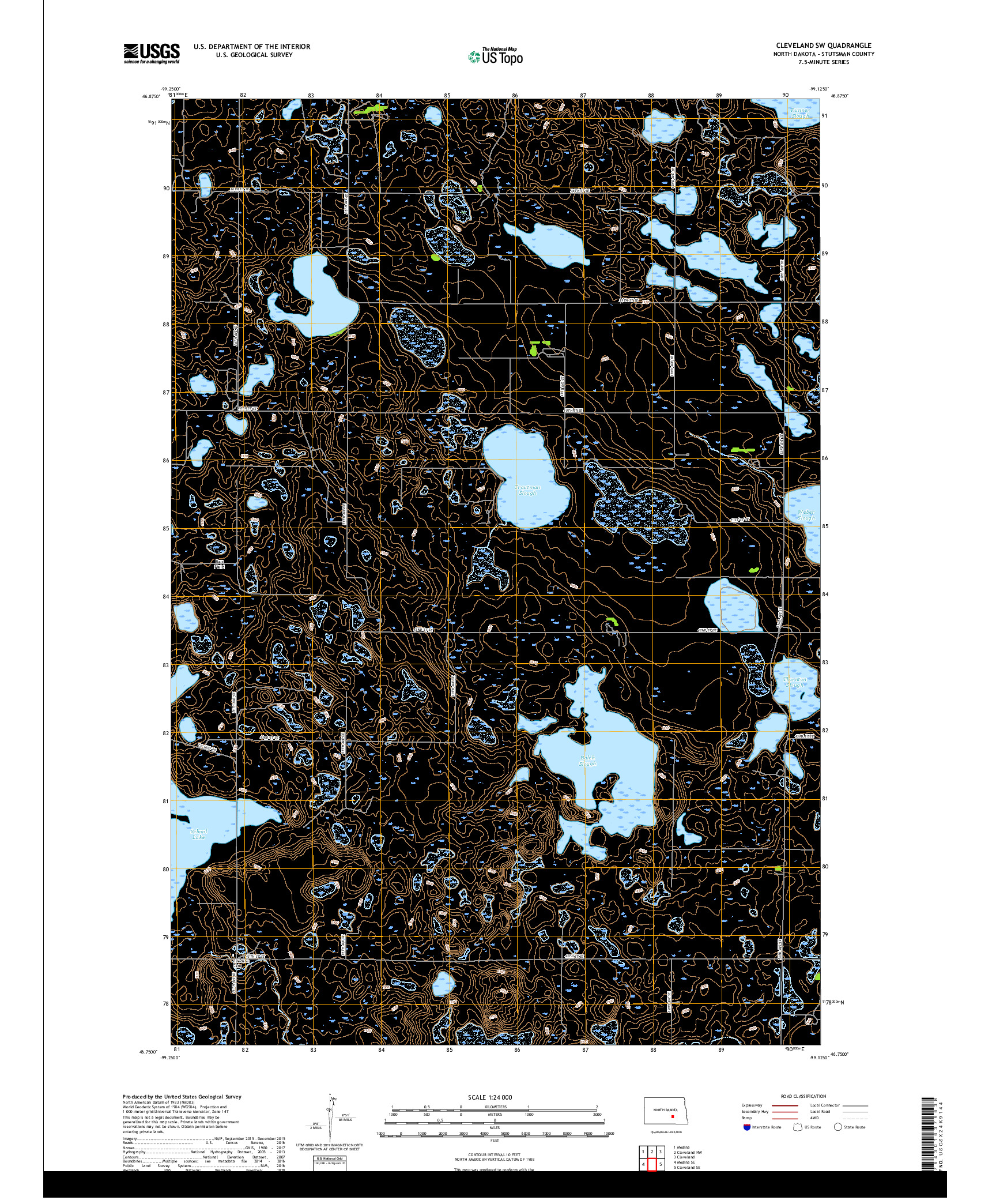 USGS US TOPO 7.5-MINUTE MAP FOR CLEVELAND SW, ND 2017