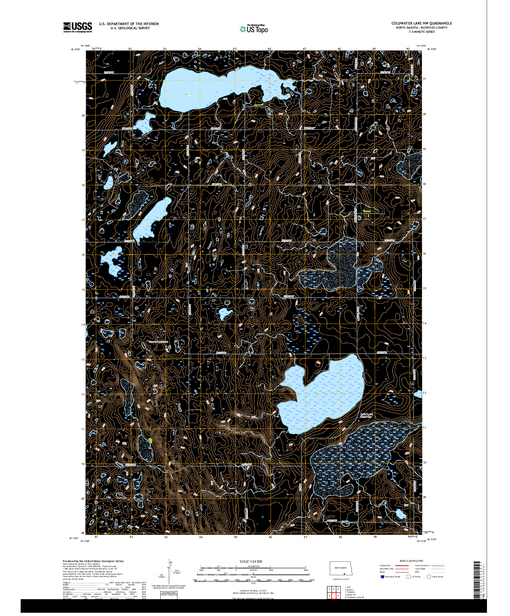 USGS US TOPO 7.5-MINUTE MAP FOR COLDWATER LAKE NW, ND 2017