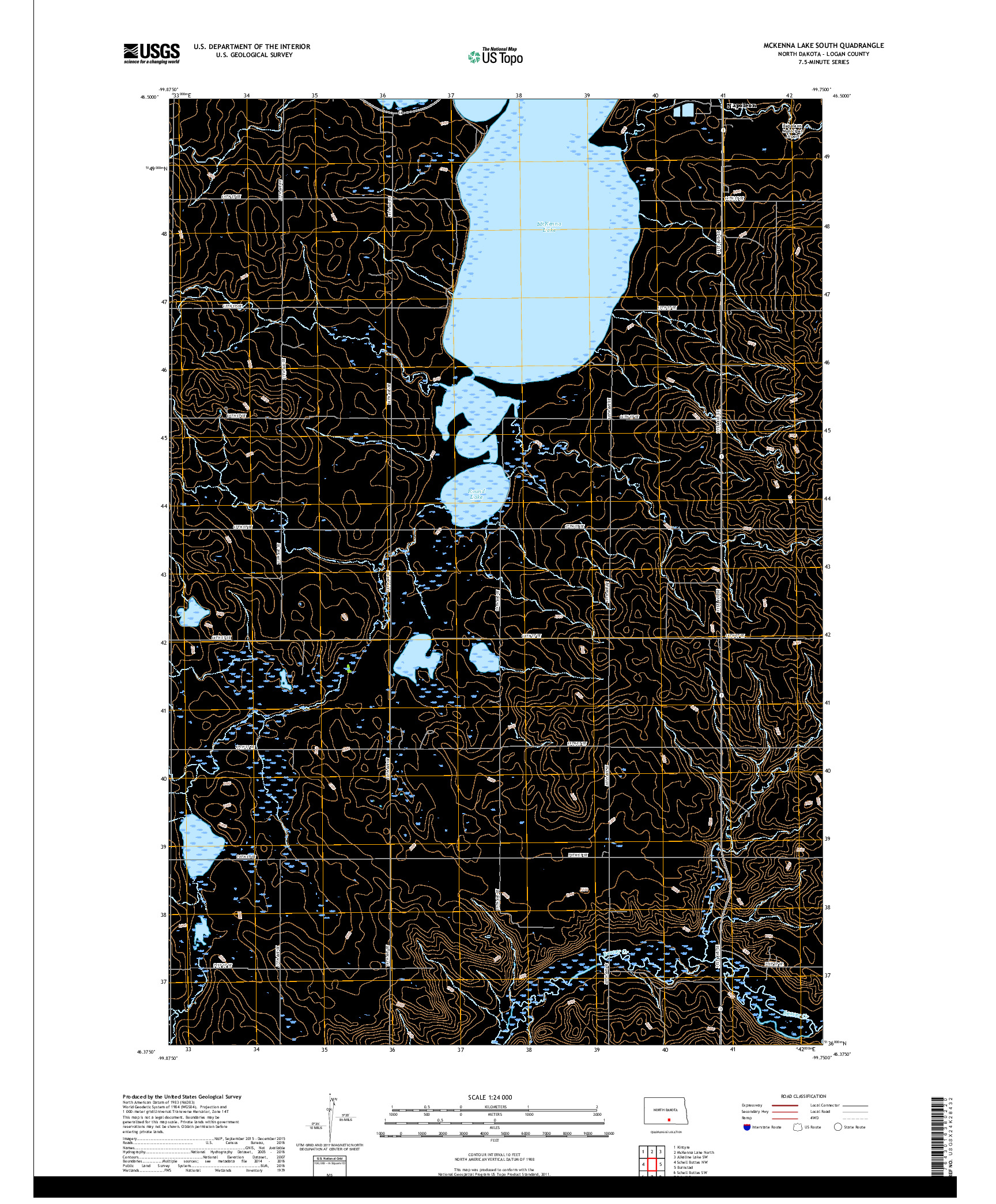 USGS US TOPO 7.5-MINUTE MAP FOR MCKENNA LAKE SOUTH, ND 2017
