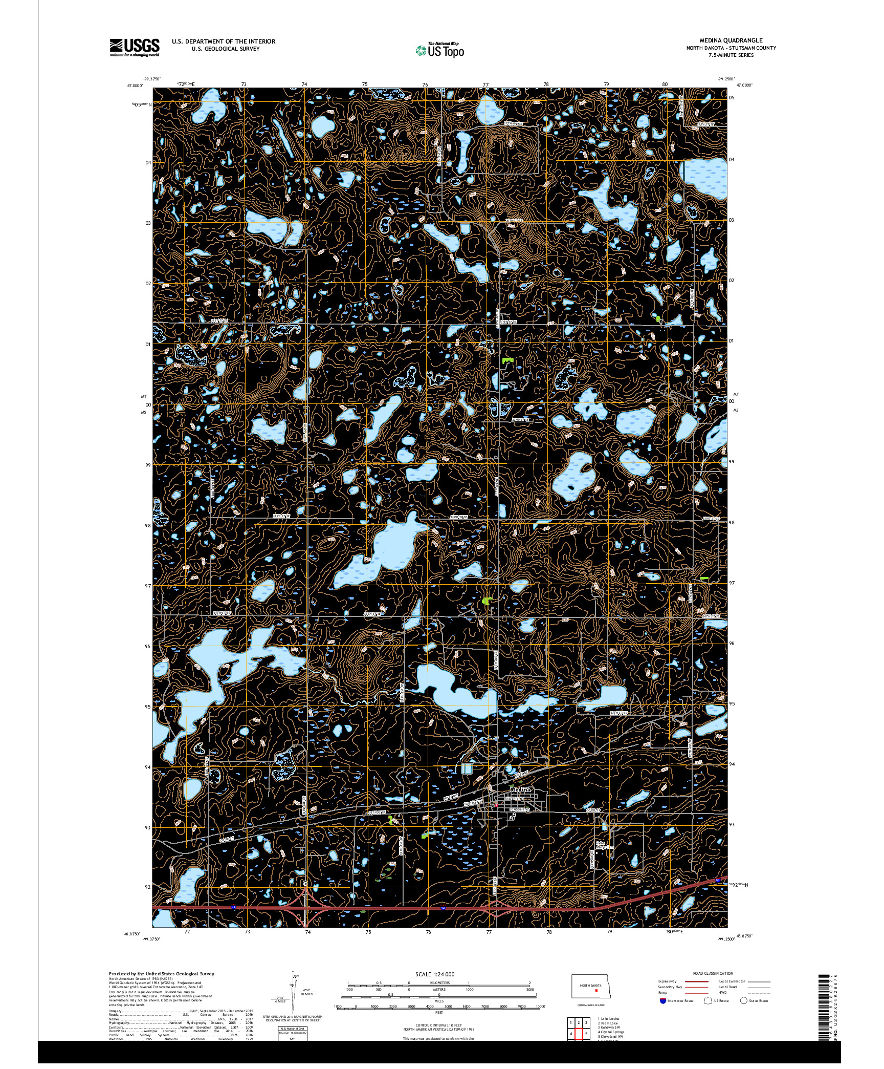 USGS US TOPO 7.5-MINUTE MAP FOR MEDINA, ND 2017