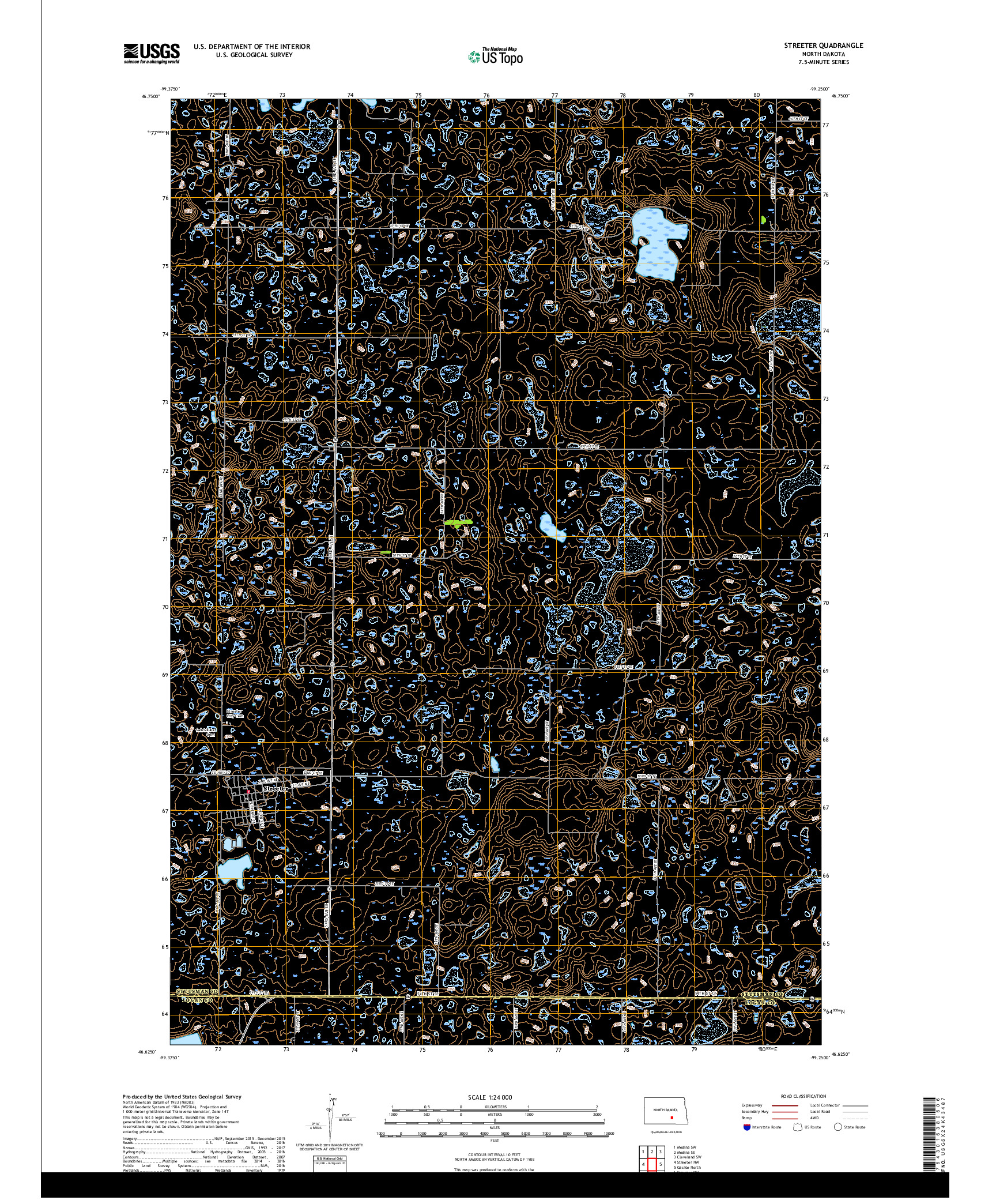 USGS US TOPO 7.5-MINUTE MAP FOR STREETER, ND 2017