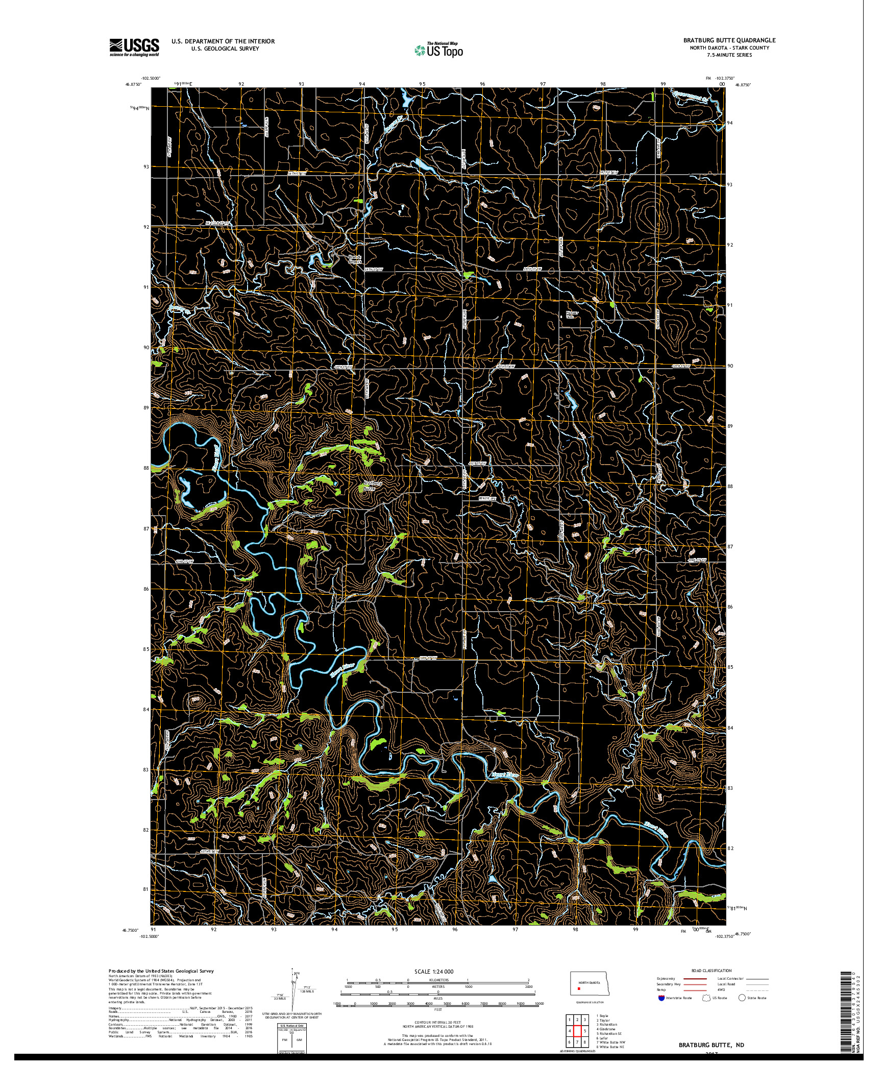 USGS US TOPO 7.5-MINUTE MAP FOR BRATBURG BUTTE, ND 2017