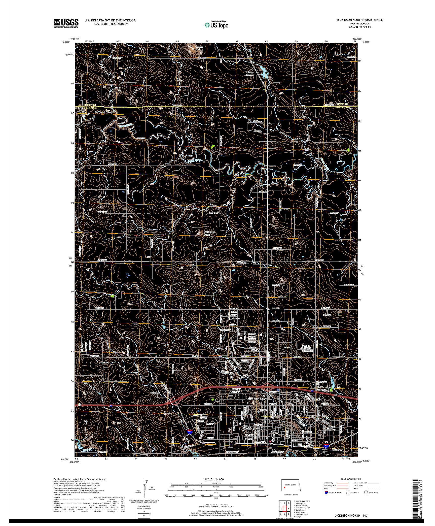 USGS US TOPO 7.5-MINUTE MAP FOR DICKINSON NORTH, ND 2017