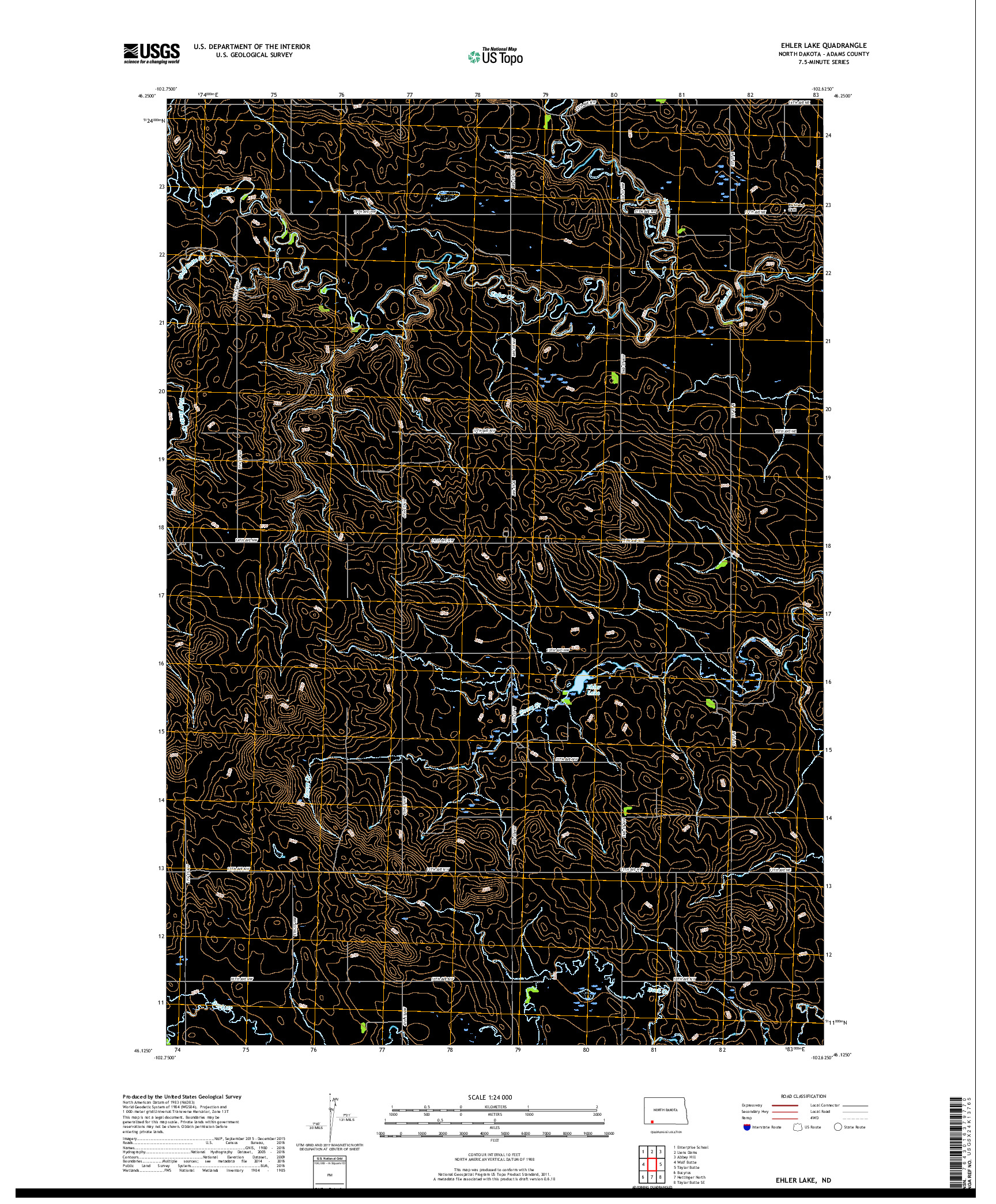 USGS US TOPO 7.5-MINUTE MAP FOR EHLER LAKE, ND 2017