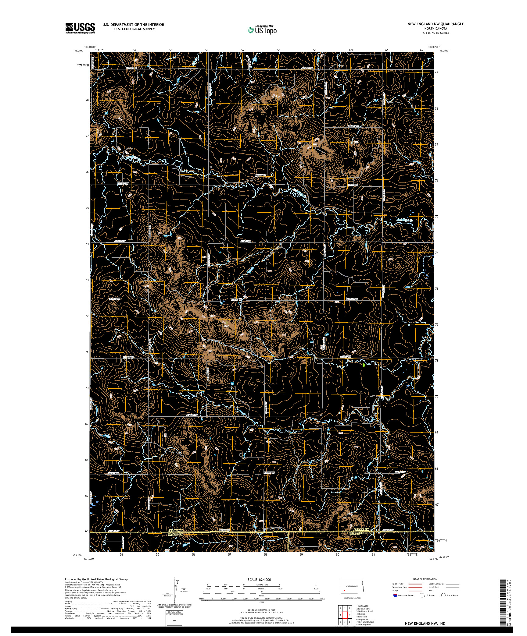 USGS US TOPO 7.5-MINUTE MAP FOR NEW ENGLAND NW, ND 2017