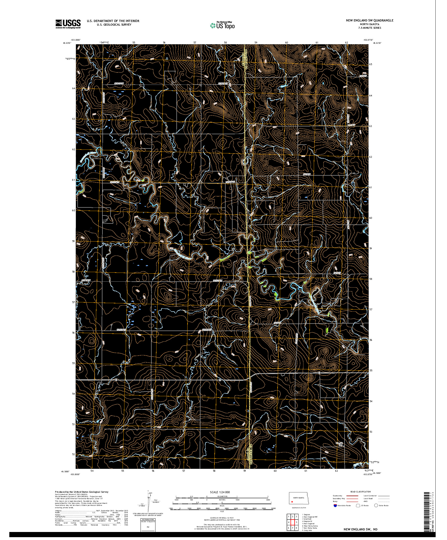USGS US TOPO 7.5-MINUTE MAP FOR NEW ENGLAND SW, ND 2017