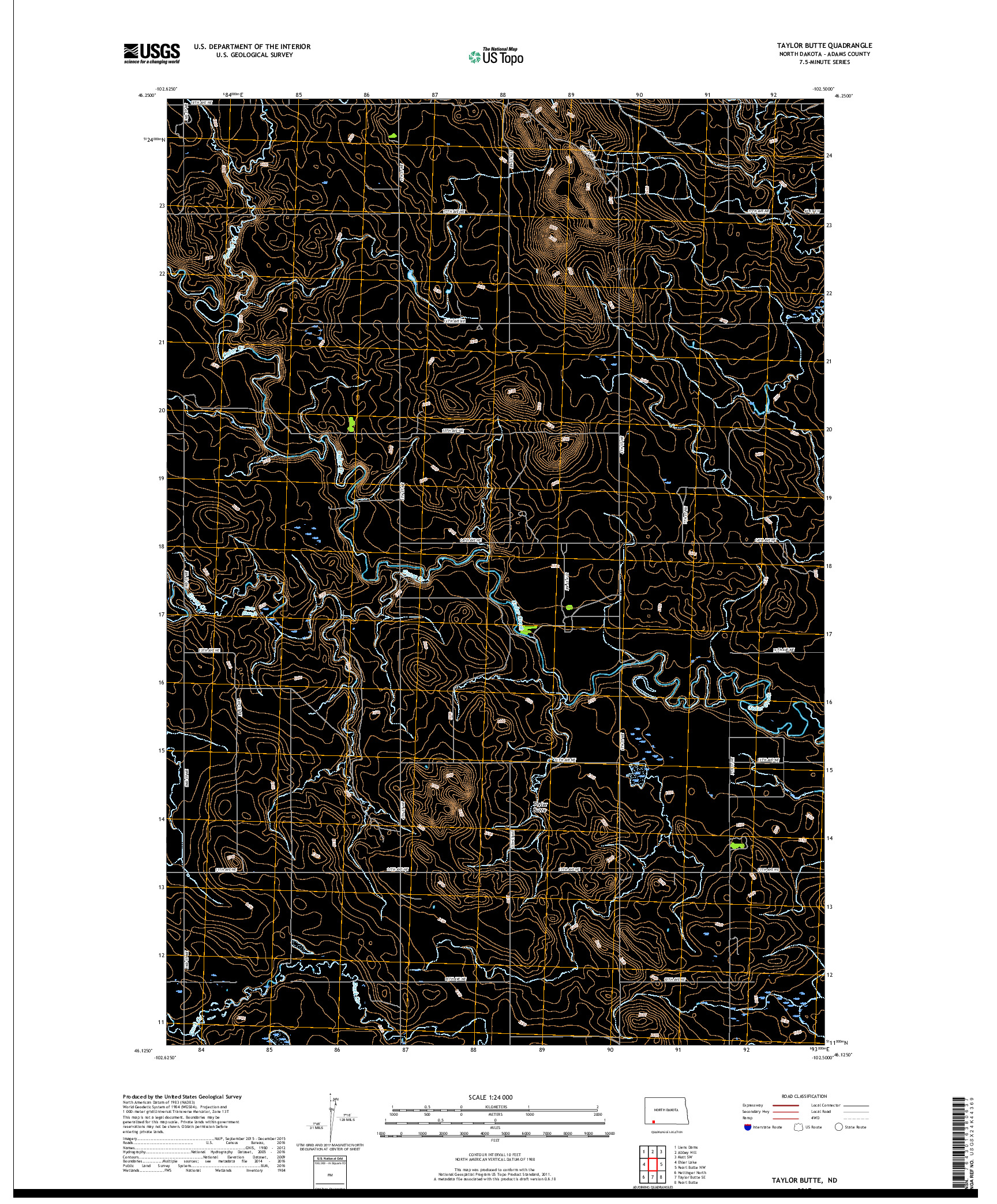 USGS US TOPO 7.5-MINUTE MAP FOR TAYLOR BUTTE, ND 2017