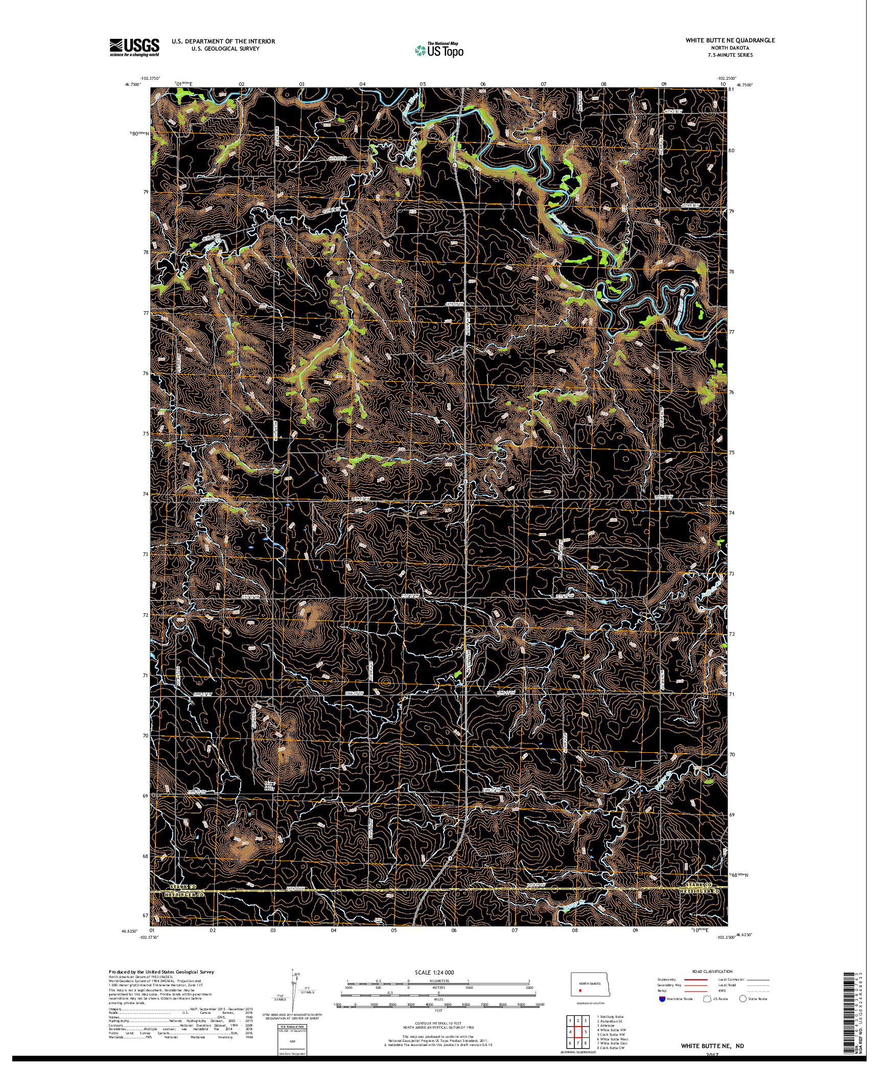 USGS US TOPO 7.5-MINUTE MAP FOR WHITE BUTTE NE, ND 2017
