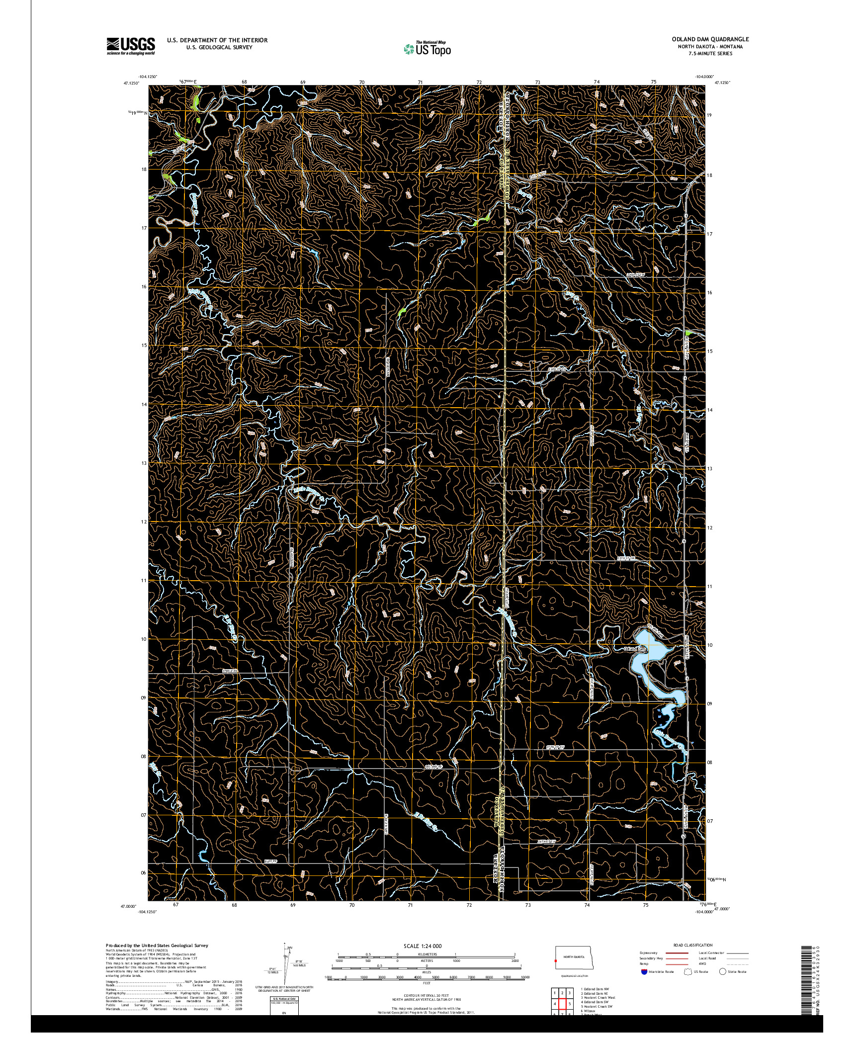 USGS US TOPO 7.5-MINUTE MAP FOR ODLAND DAM, ND,MT 2017