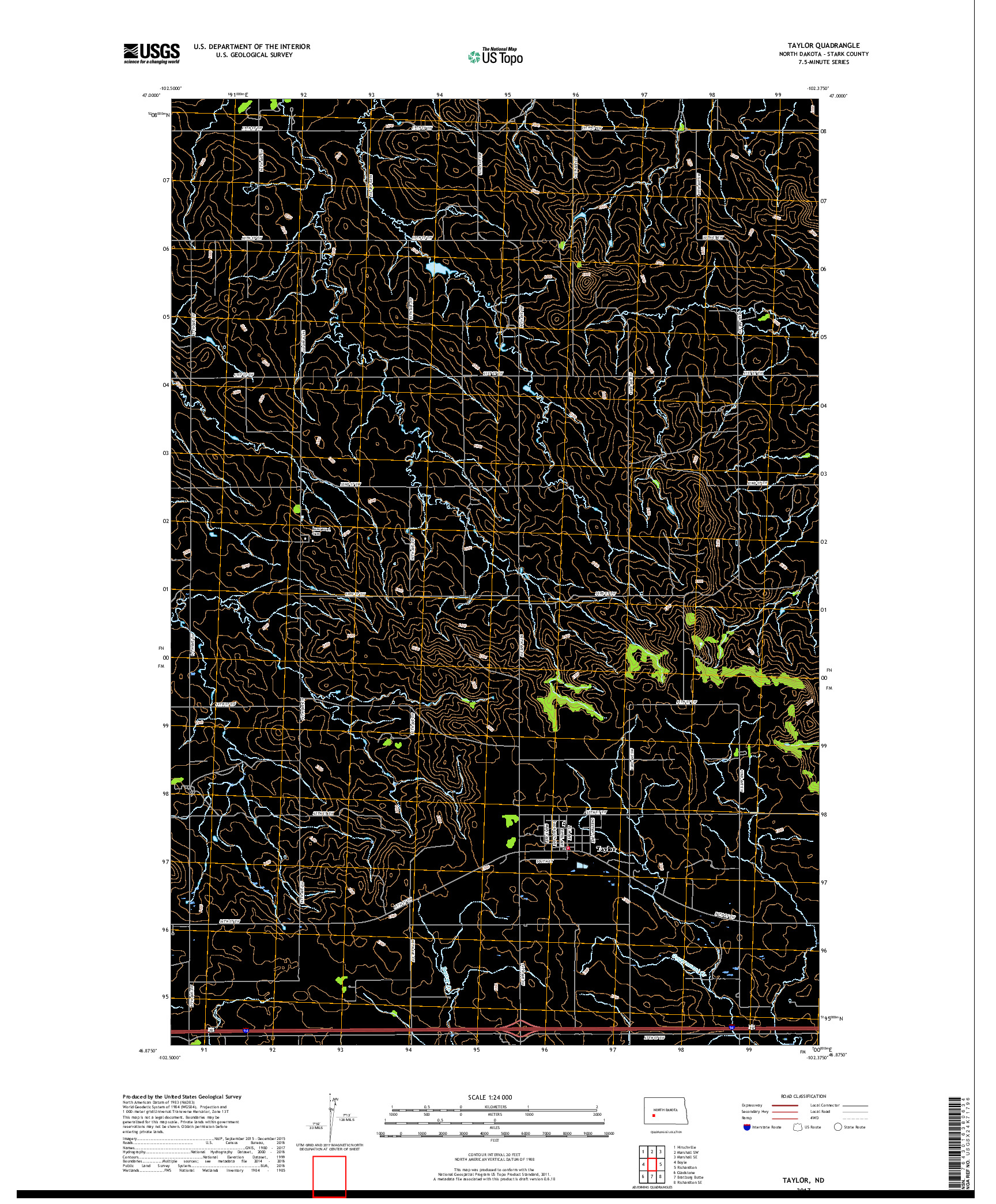 USGS US TOPO 7.5-MINUTE MAP FOR TAYLOR, ND 2017