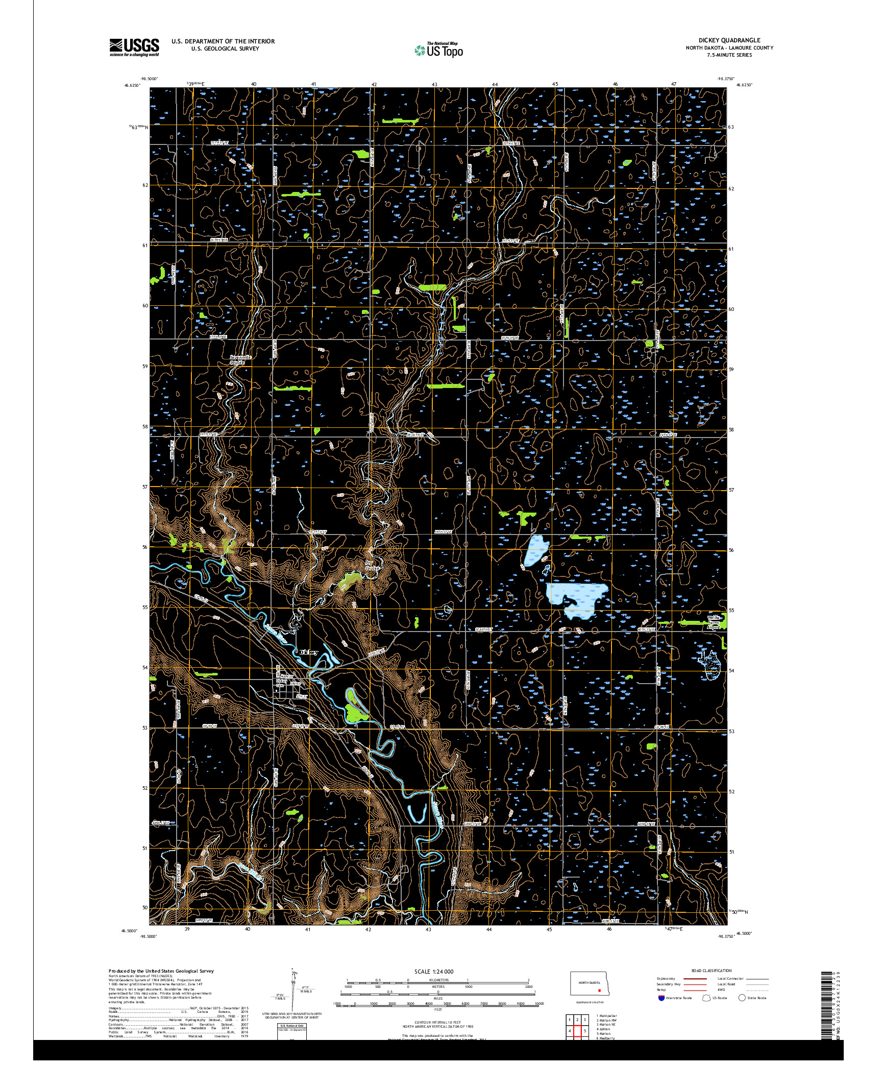 USGS US TOPO 7.5-MINUTE MAP FOR DICKEY, ND 2017