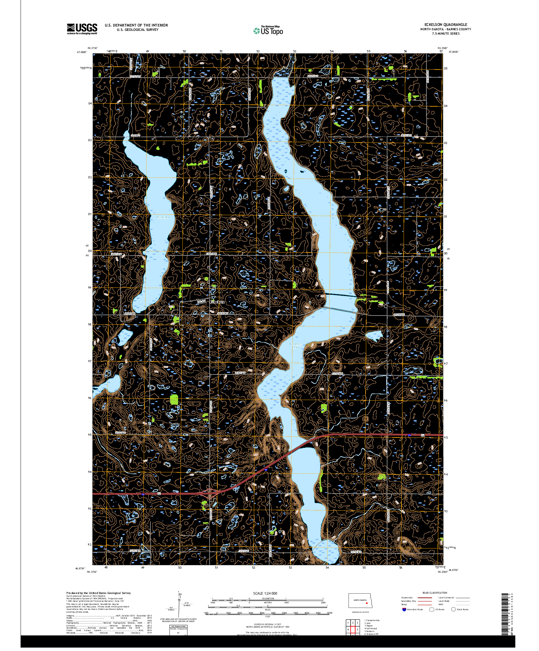 USGS US TOPO 7.5-MINUTE MAP FOR ECKELSON, ND 2017