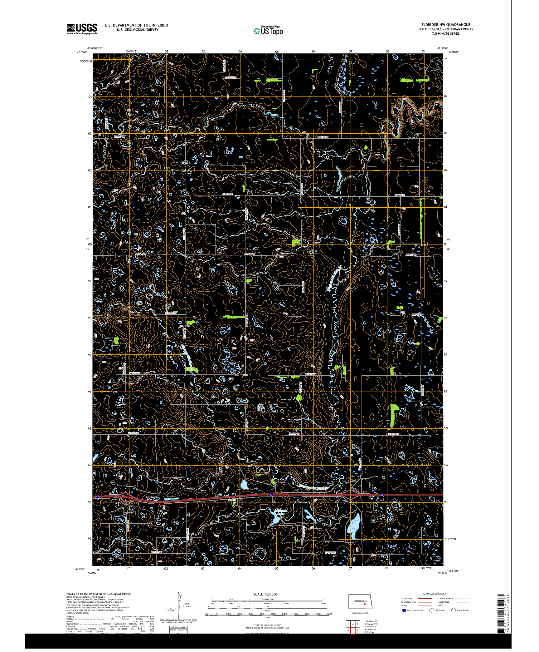 USGS US TOPO 7.5-MINUTE MAP FOR ELDRIDGE NW, ND 2017