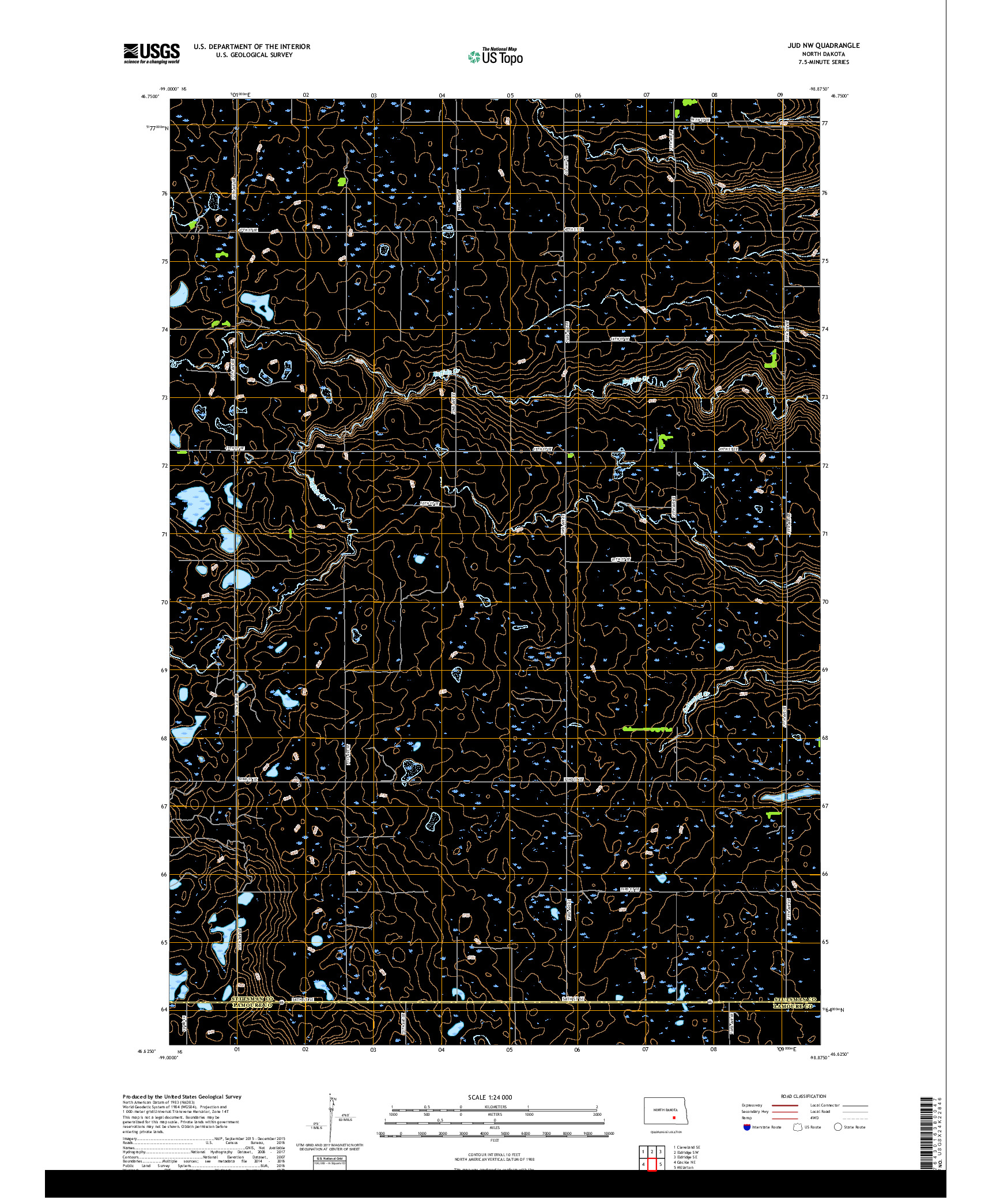 USGS US TOPO 7.5-MINUTE MAP FOR JUD NW, ND 2017