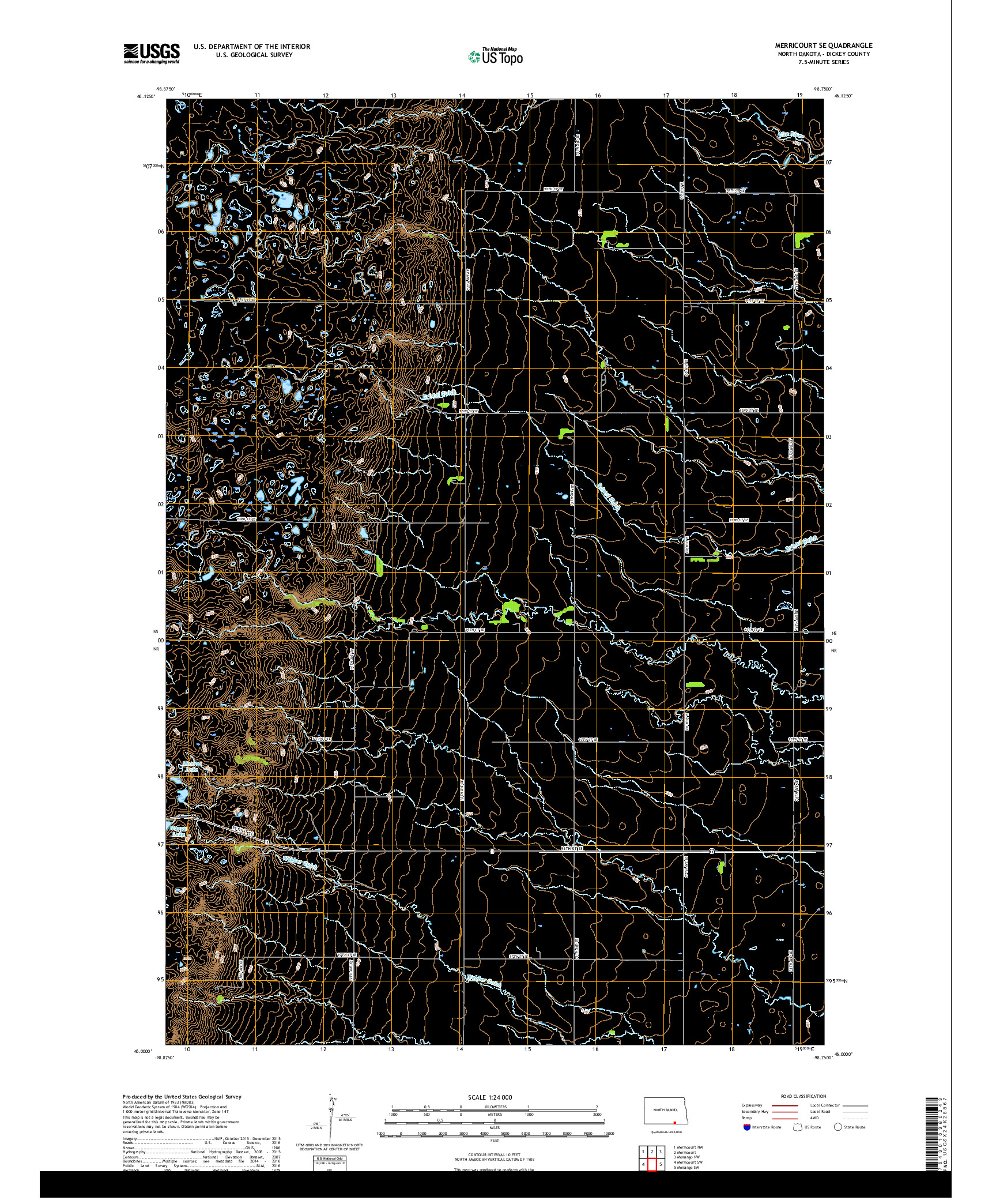 USGS US TOPO 7.5-MINUTE MAP FOR MERRICOURT SE, ND 2017