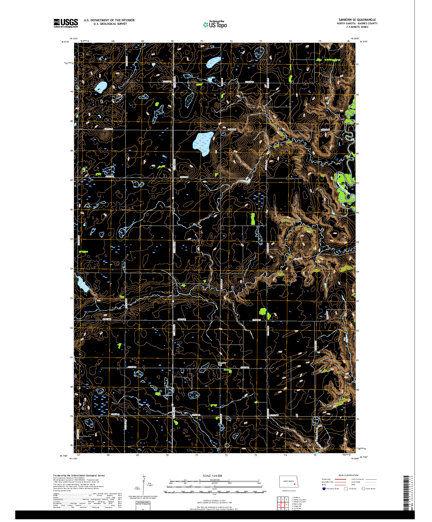 USGS US TOPO 7.5-MINUTE MAP FOR SANBORN SE, ND 2017