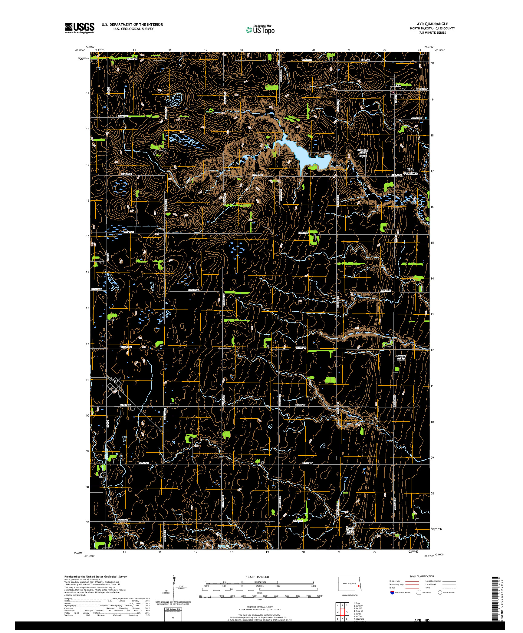 USGS US TOPO 7.5-MINUTE MAP FOR AYR, ND 2017