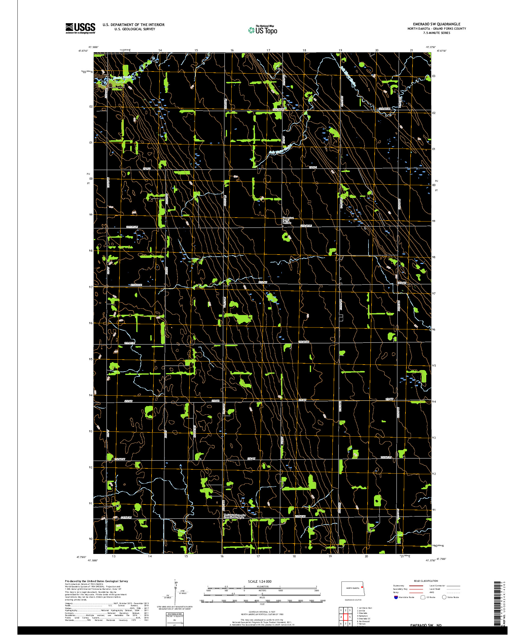 USGS US TOPO 7.5-MINUTE MAP FOR EMERADO SW, ND 2017