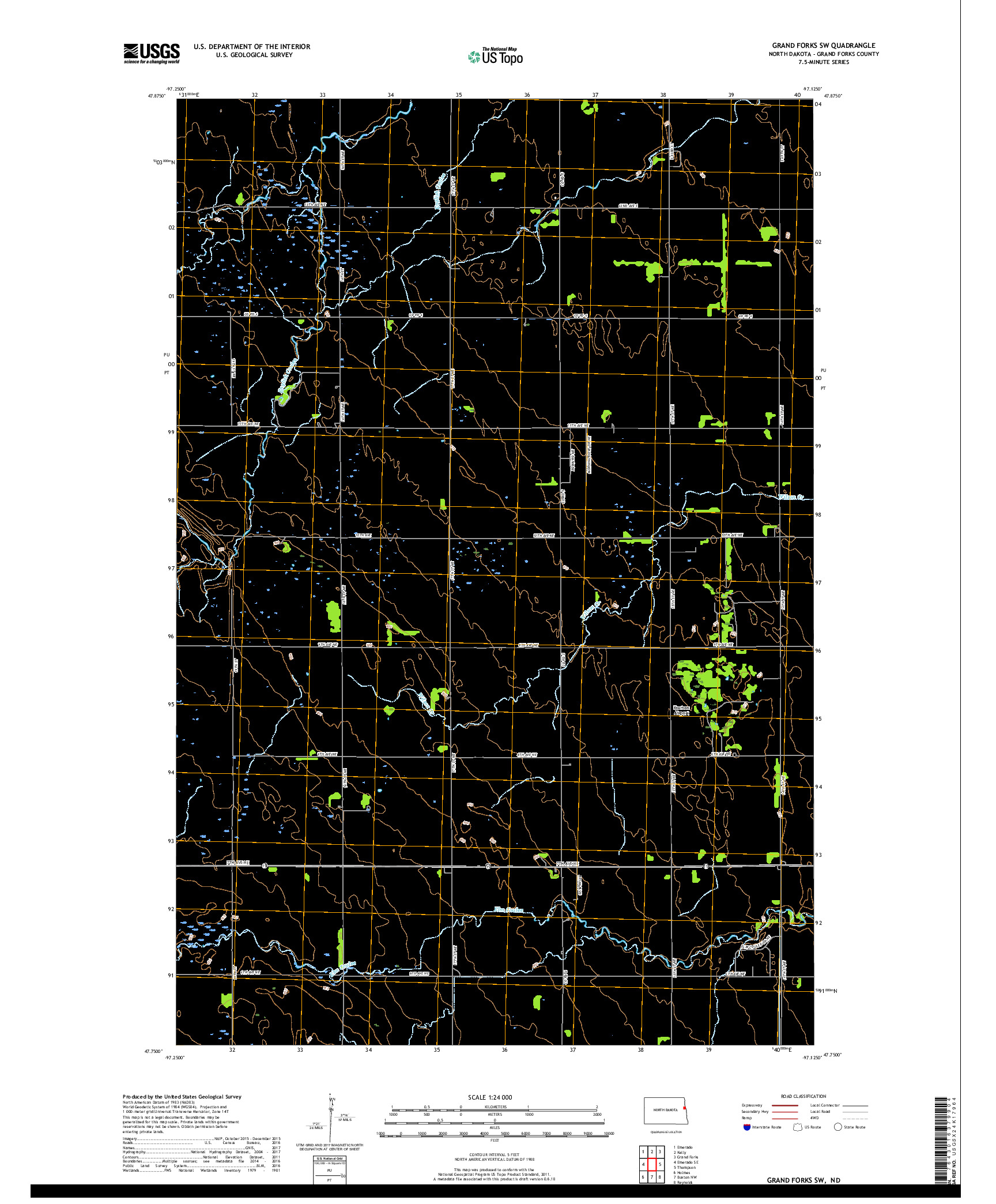 USGS US TOPO 7.5-MINUTE MAP FOR GRAND FORKS SW, ND 2017