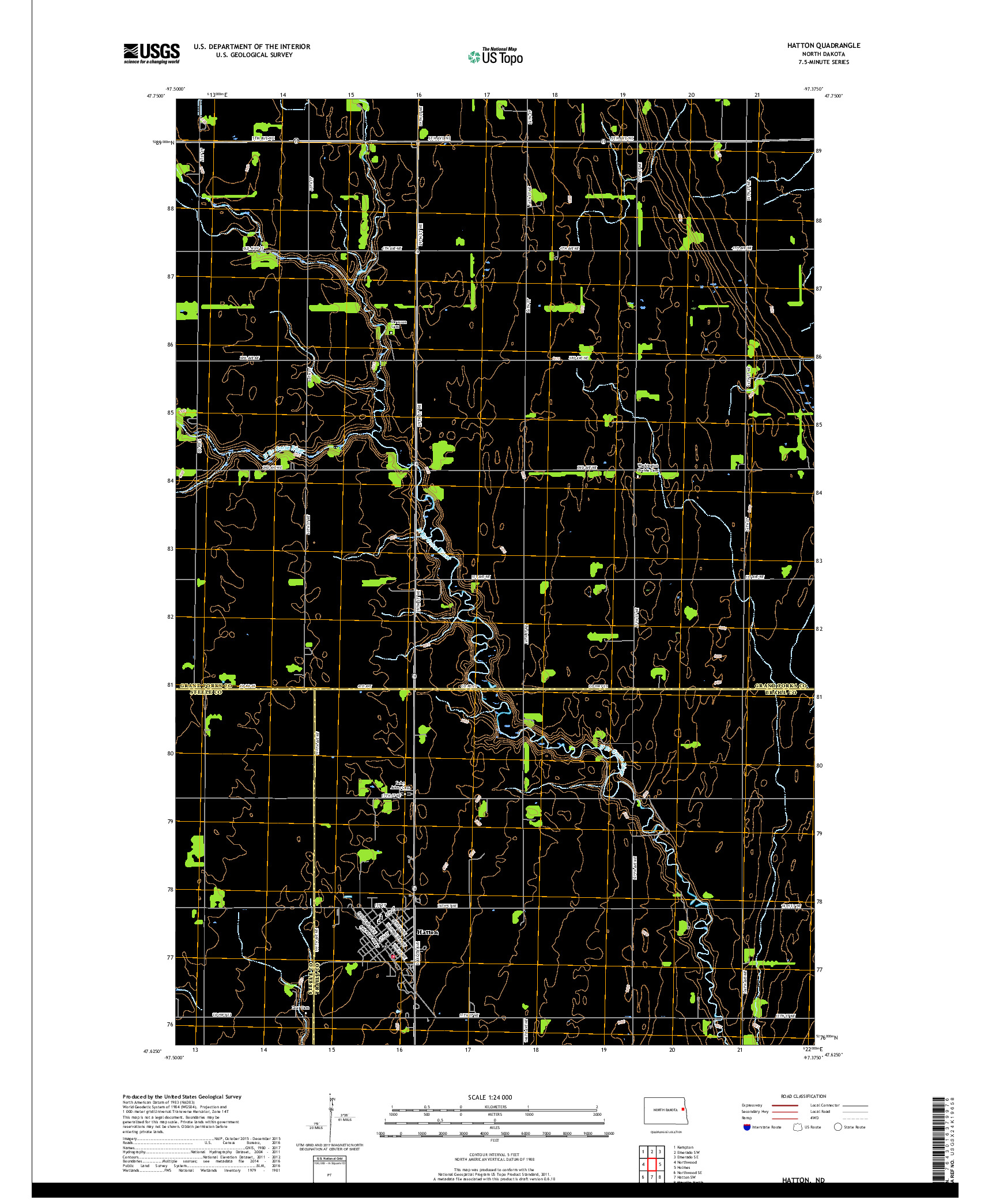 USGS US TOPO 7.5-MINUTE MAP FOR HATTON, ND 2017