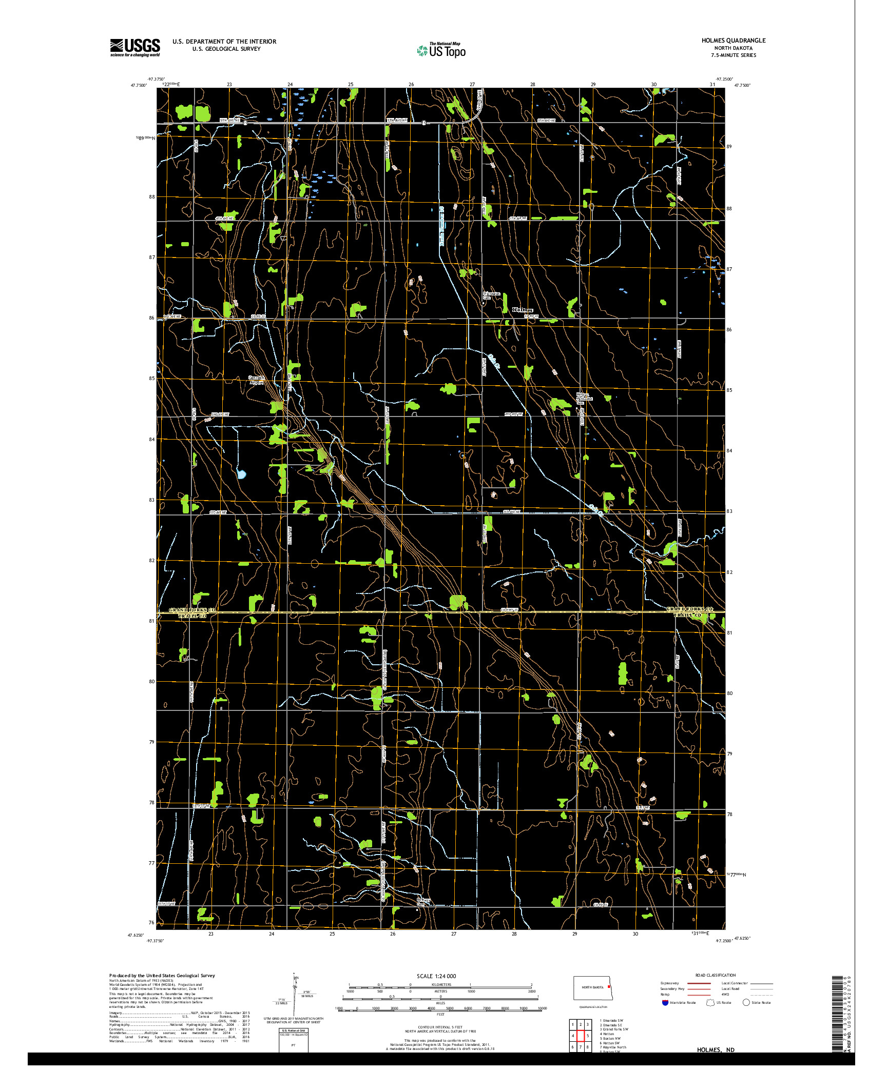 USGS US TOPO 7.5-MINUTE MAP FOR HOLMES, ND 2017