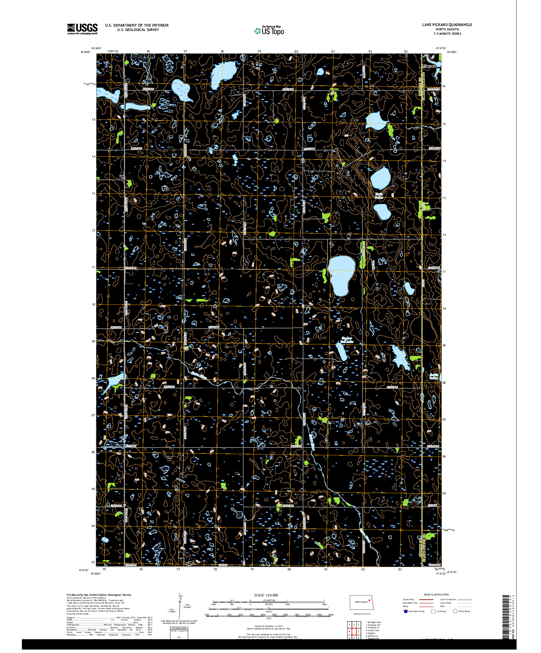 USGS US TOPO 7.5-MINUTE MAP FOR LAKE PICKARD, ND 2017