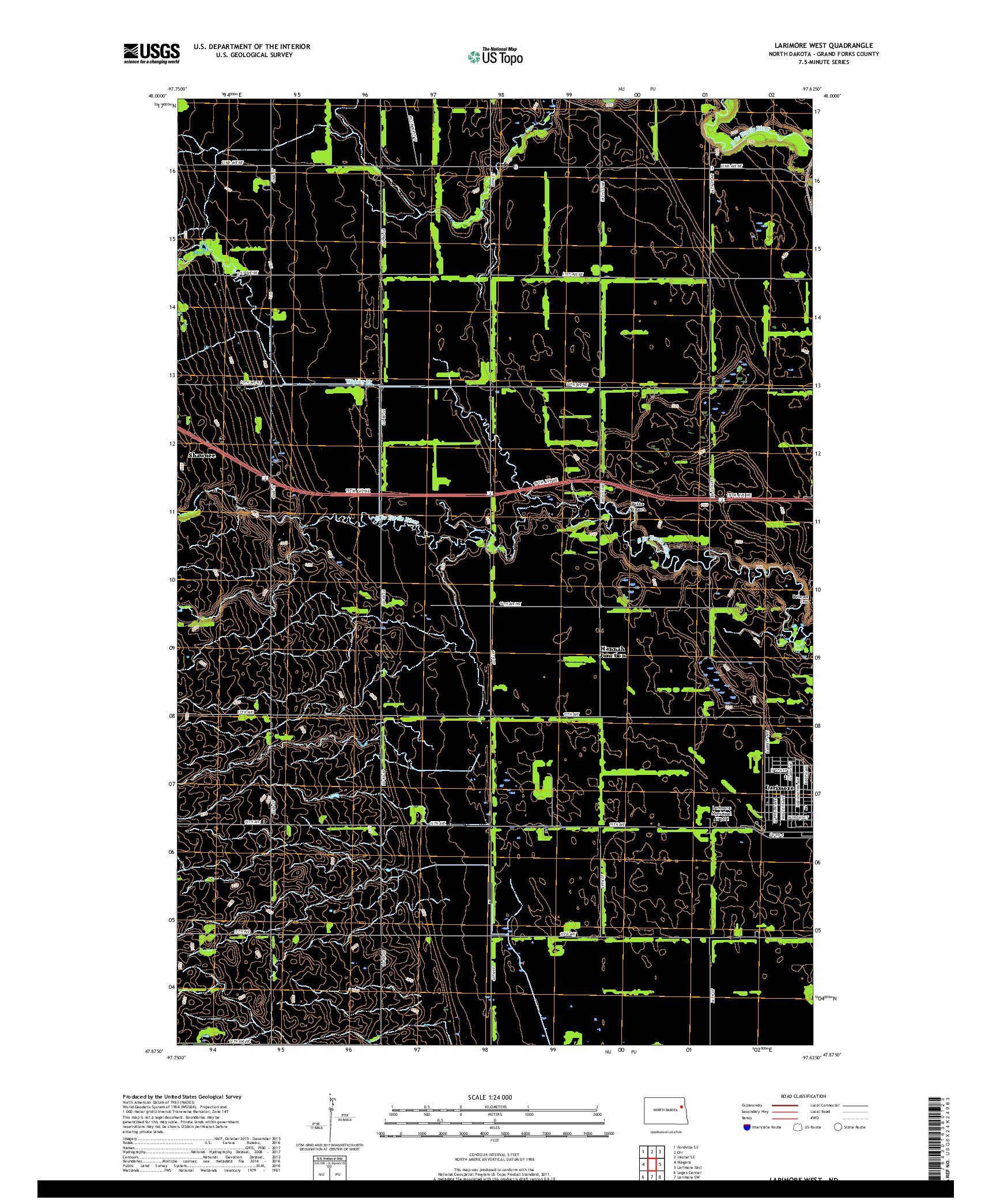 USGS US TOPO 7.5-MINUTE MAP FOR LARIMORE WEST, ND 2017