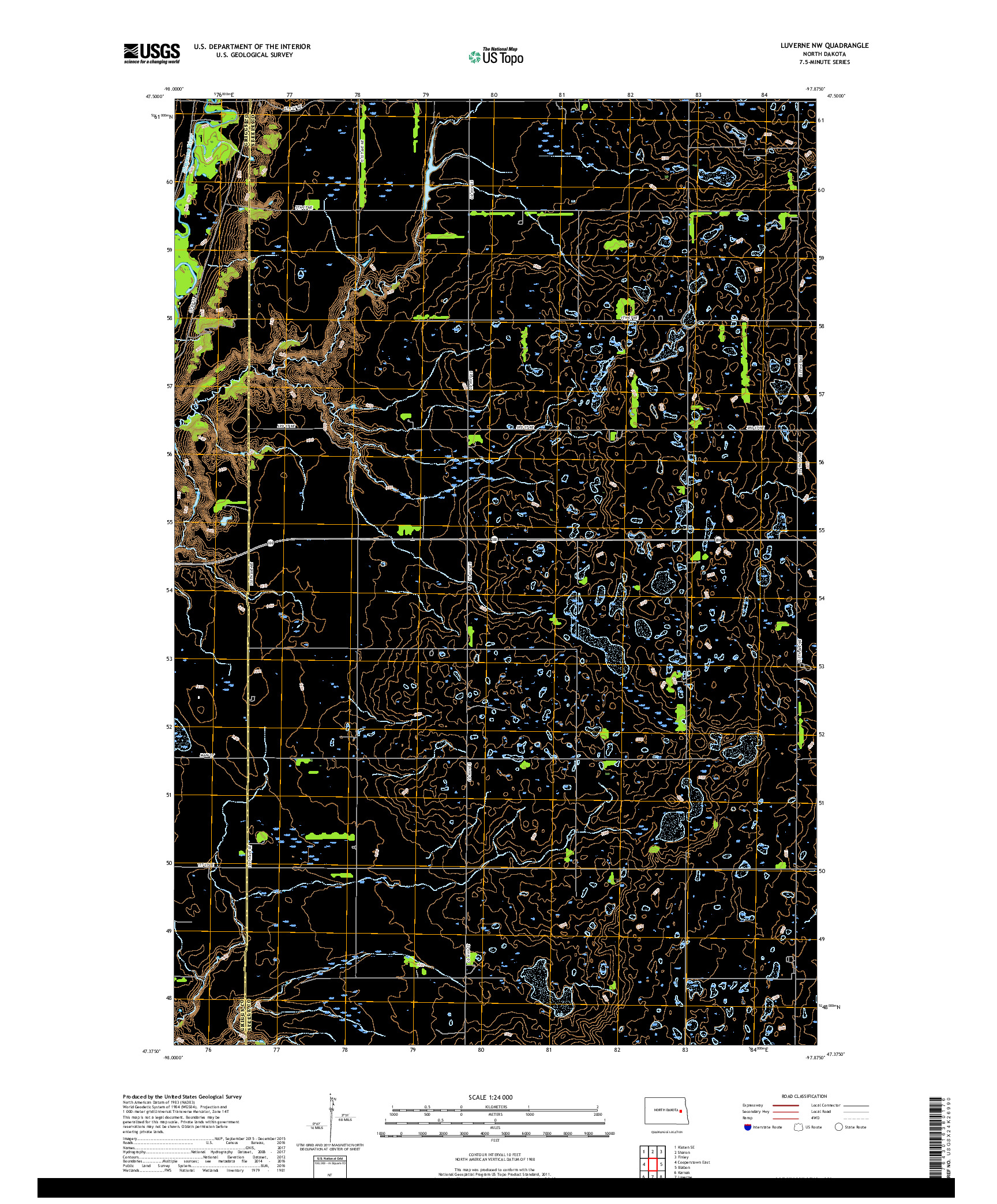 USGS US TOPO 7.5-MINUTE MAP FOR LUVERNE NW, ND 2017