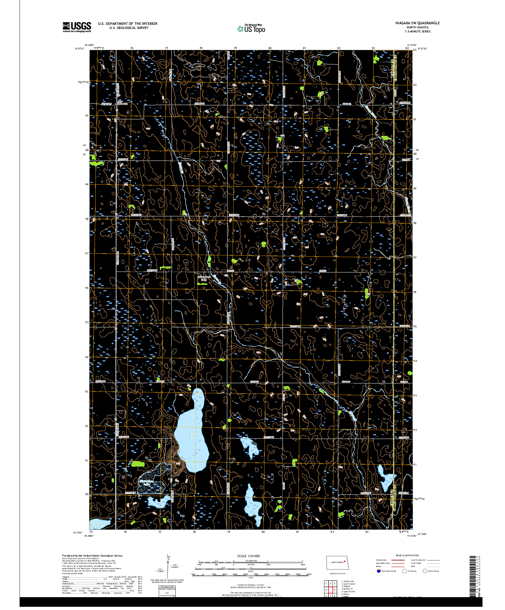 USGS US TOPO 7.5-MINUTE MAP FOR NIAGARA SW, ND 2017