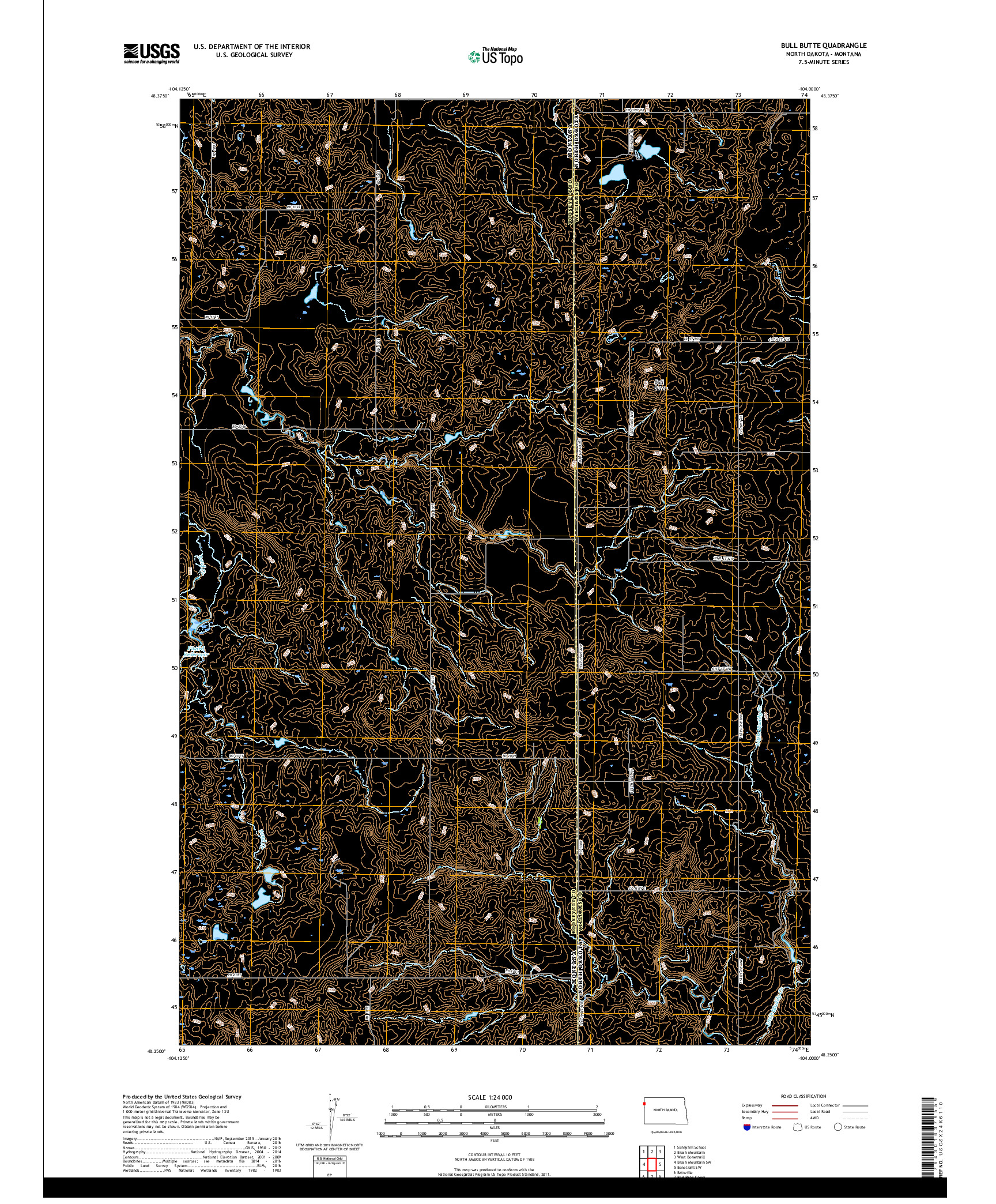 USGS US TOPO 7.5-MINUTE MAP FOR BULL BUTTE, ND,MT 2017