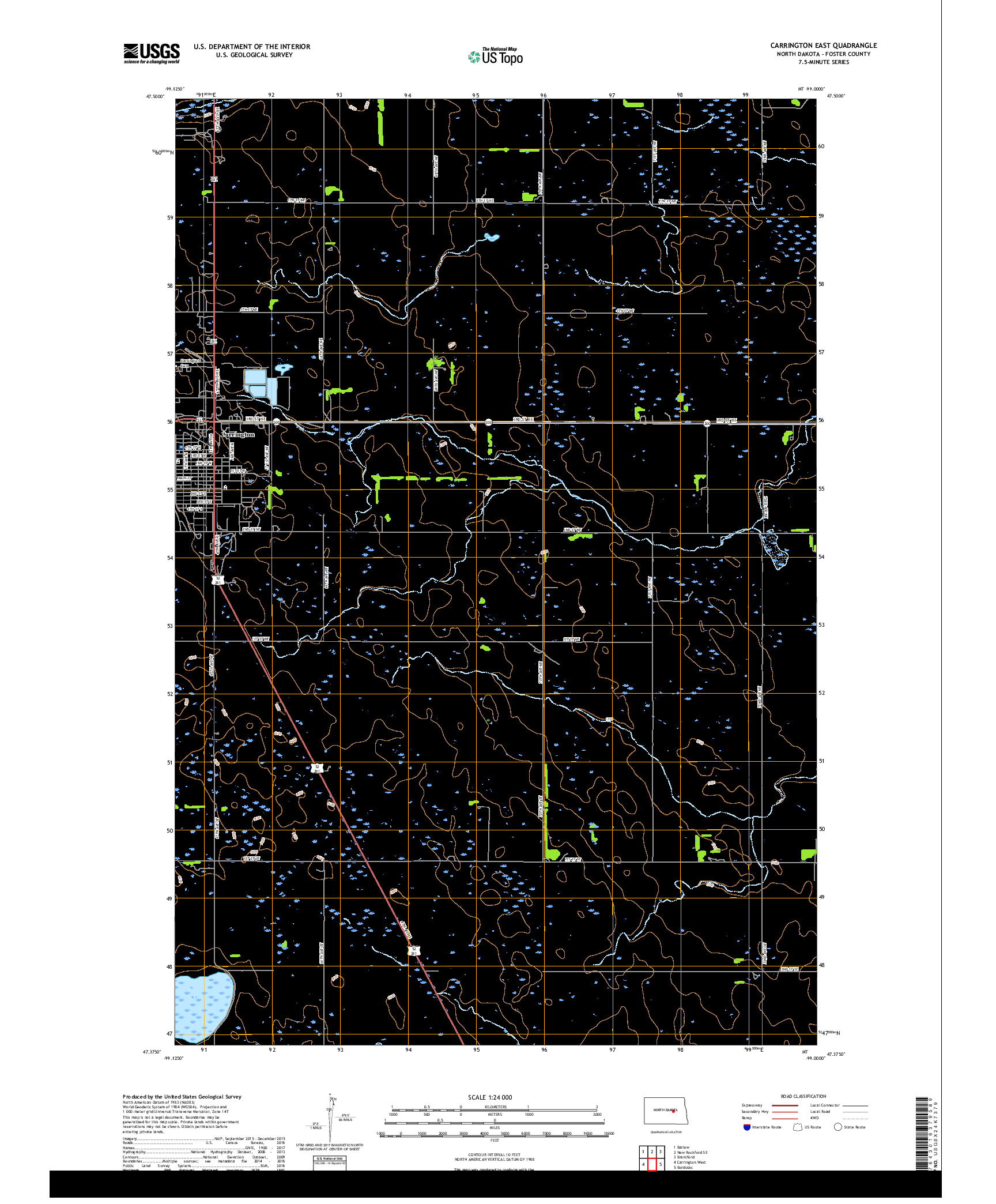 USGS US TOPO 7.5-MINUTE MAP FOR CARRINGTON EAST, ND 2017
