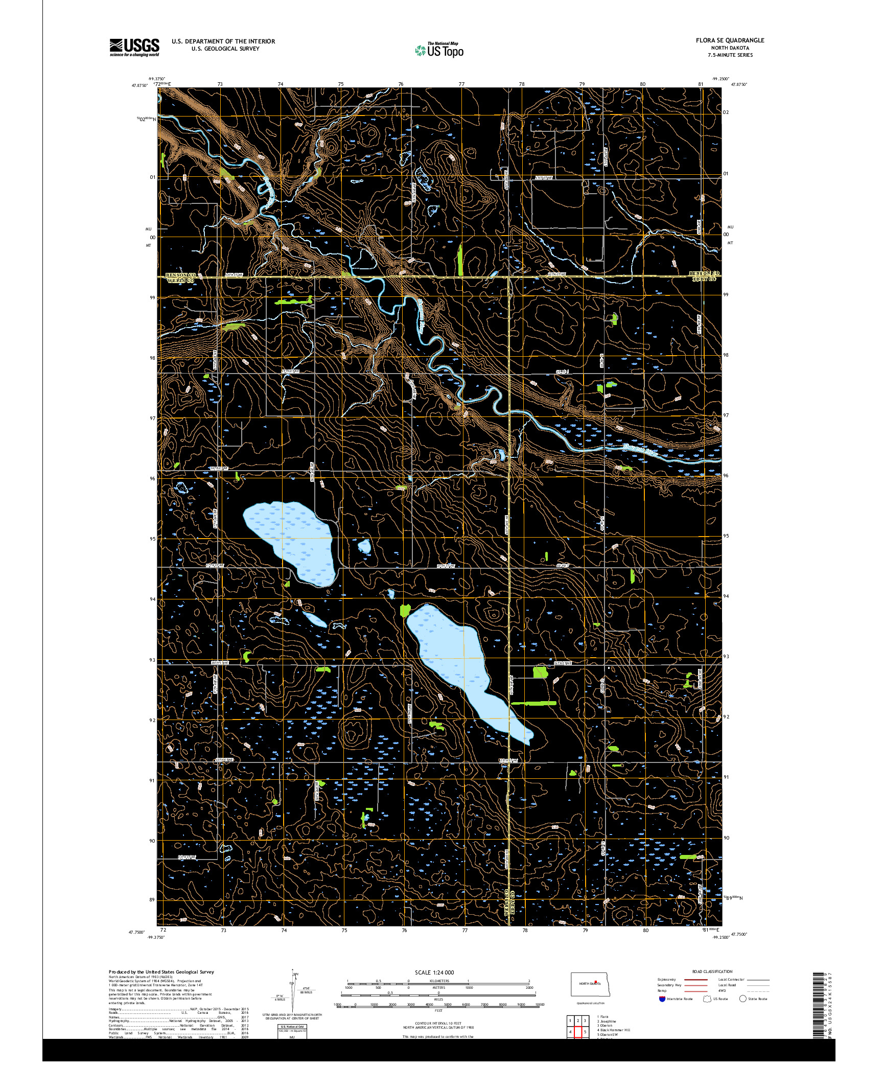 USGS US TOPO 7.5-MINUTE MAP FOR FLORA SE, ND 2017