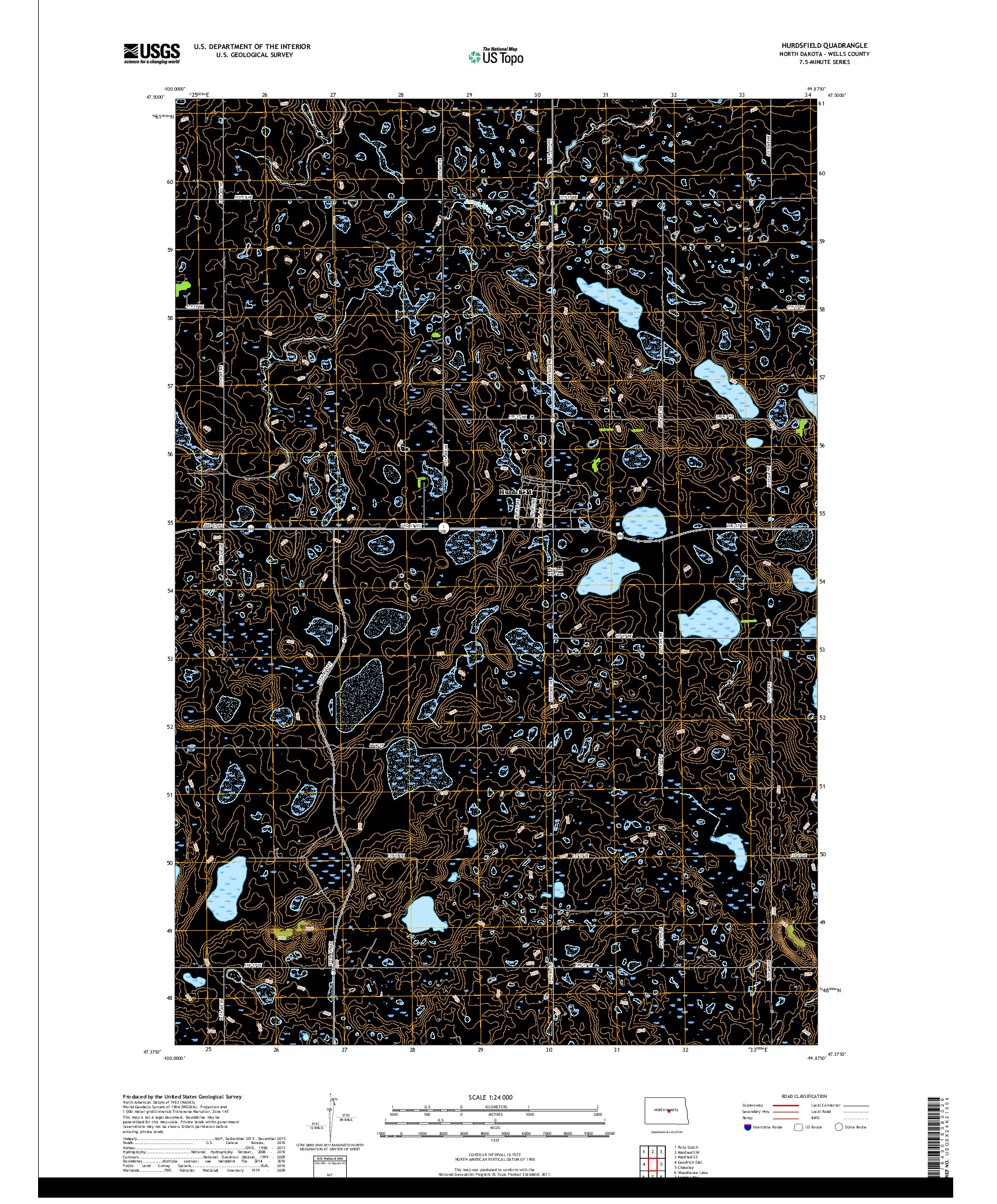 USGS US TOPO 7.5-MINUTE MAP FOR HURDSFIELD, ND 2017