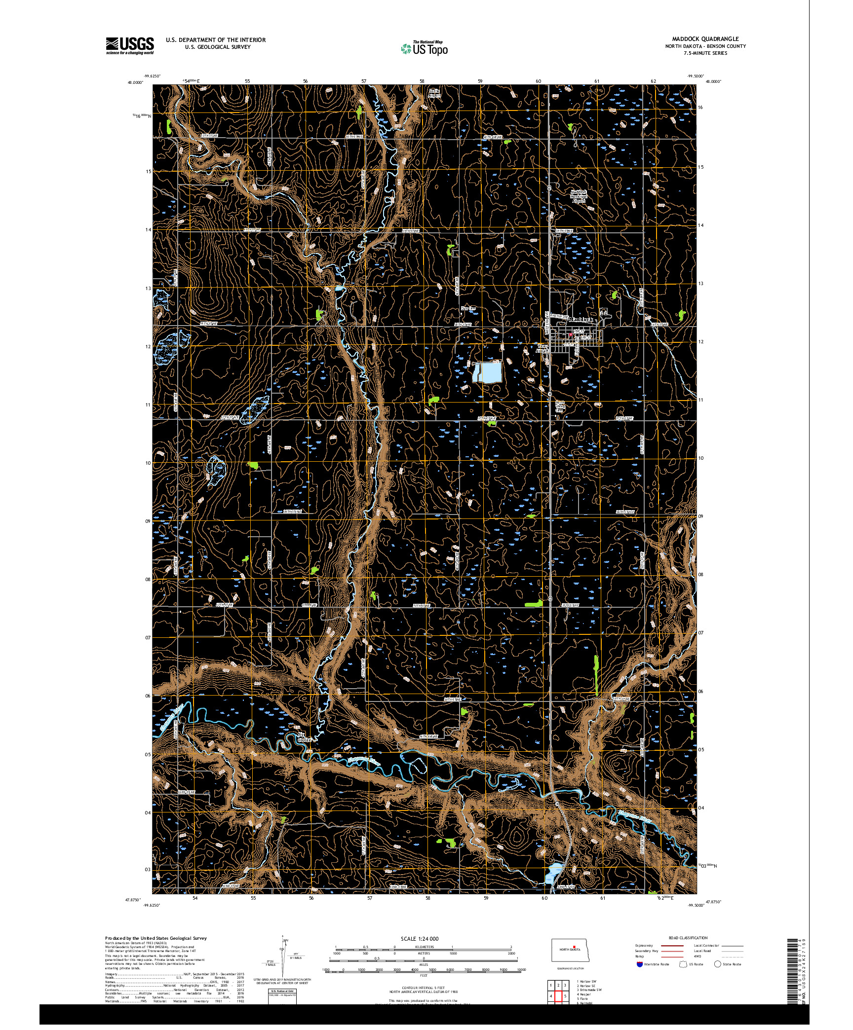 USGS US TOPO 7.5-MINUTE MAP FOR MADDOCK, ND 2017