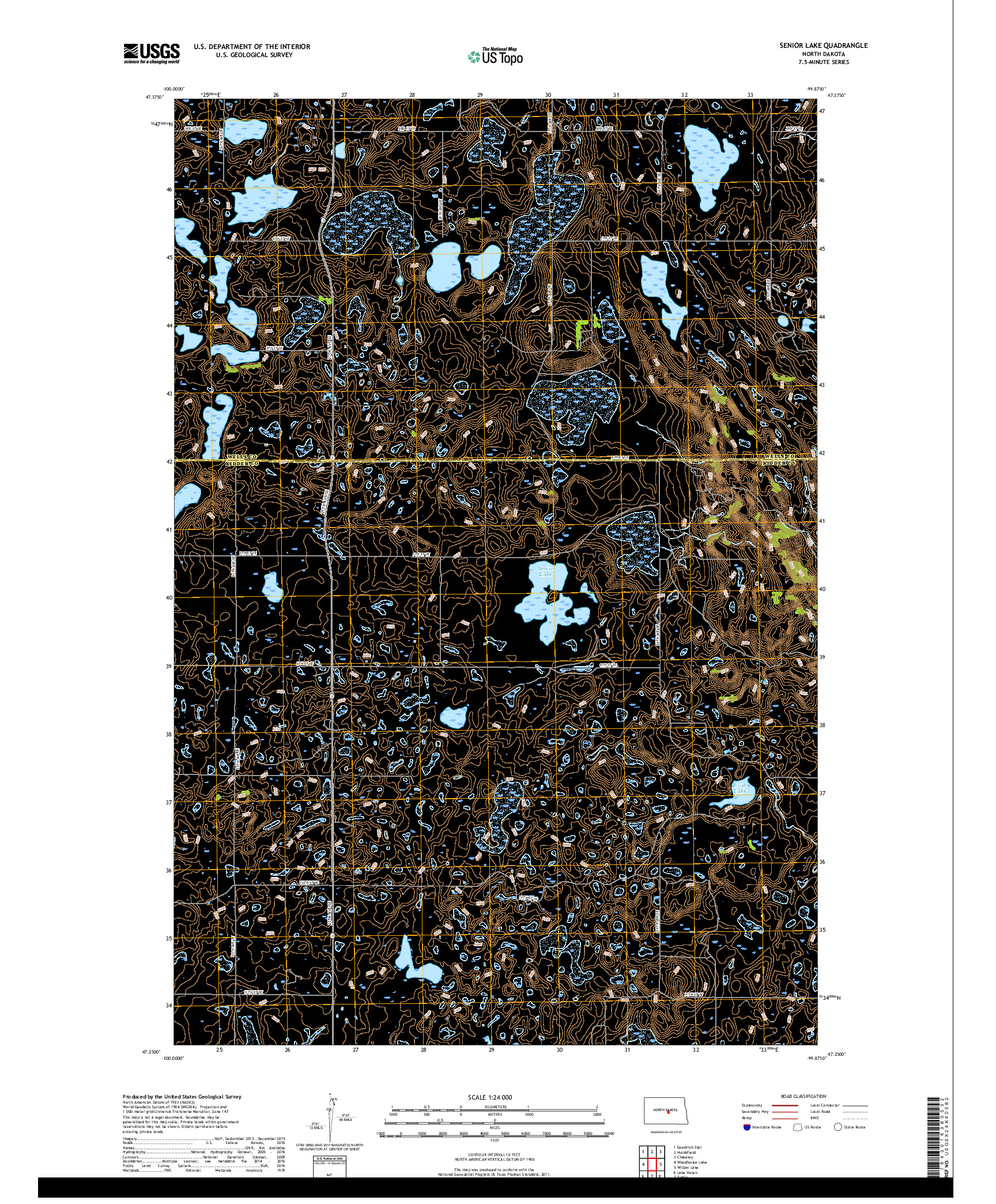 USGS US TOPO 7.5-MINUTE MAP FOR SENIOR LAKE, ND 2017