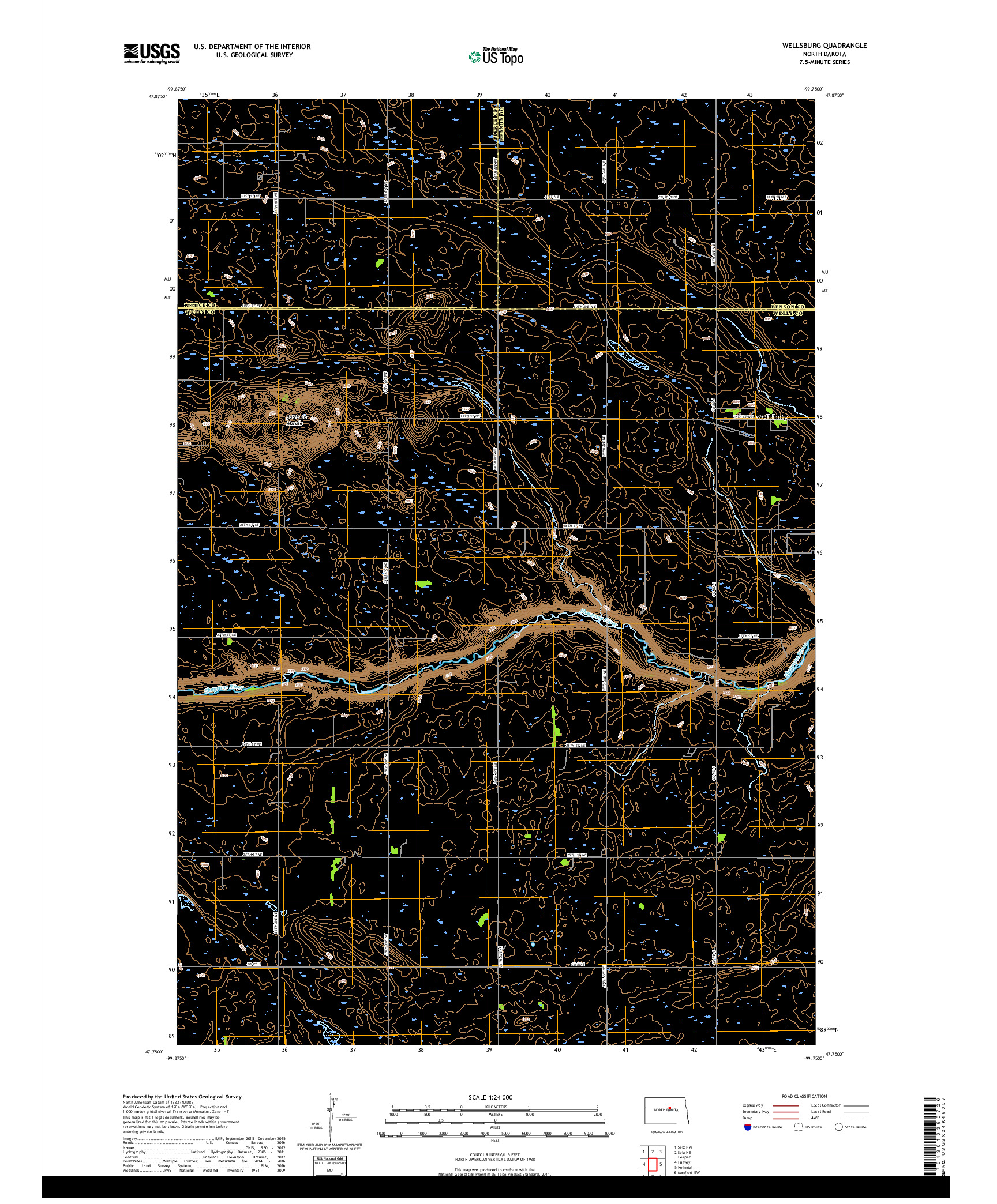 USGS US TOPO 7.5-MINUTE MAP FOR WELLSBURG, ND 2017