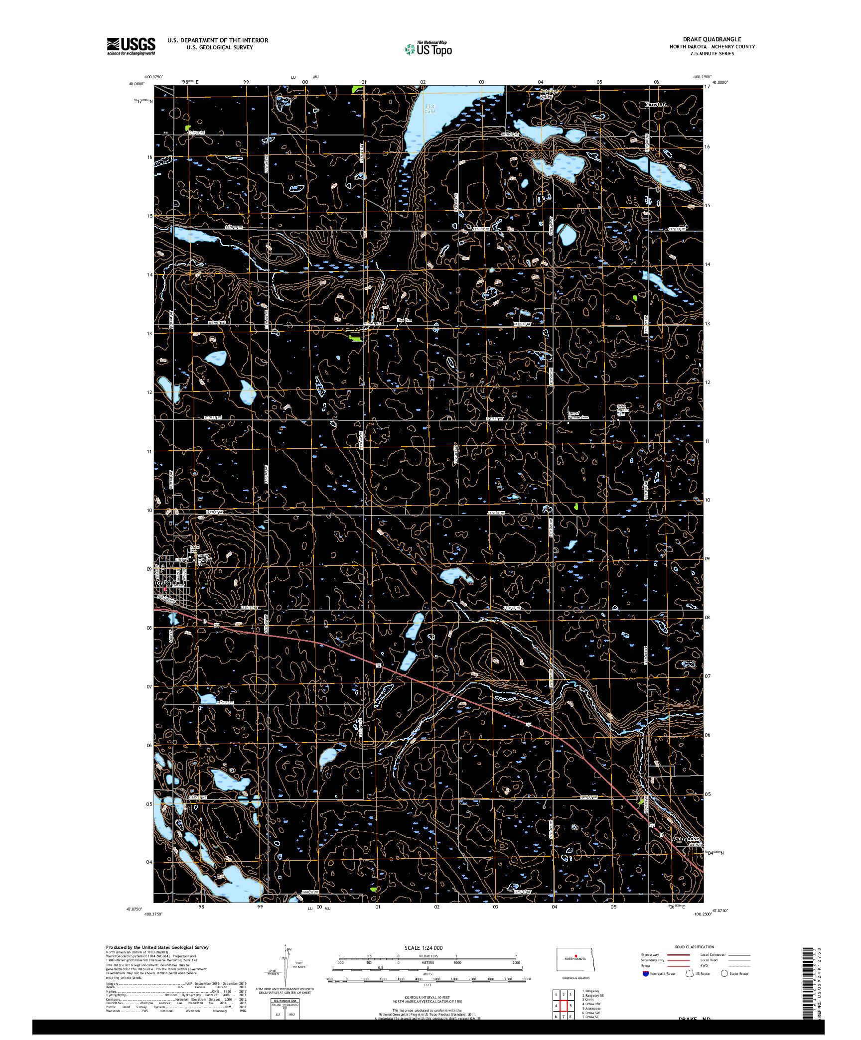 USGS US TOPO 7.5-MINUTE MAP FOR DRAKE, ND 2017